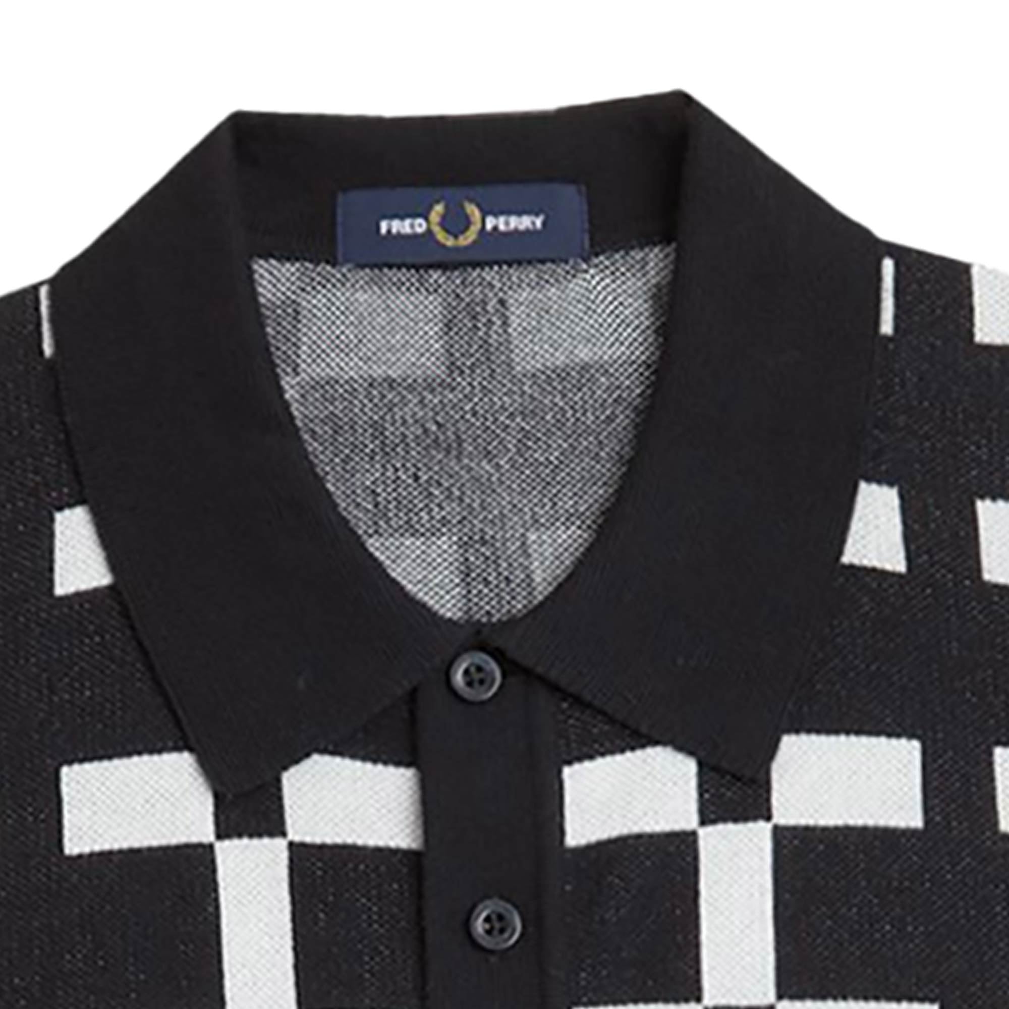 Fred Perry Geometric Jacquard Knit Polo Shirt - Black
