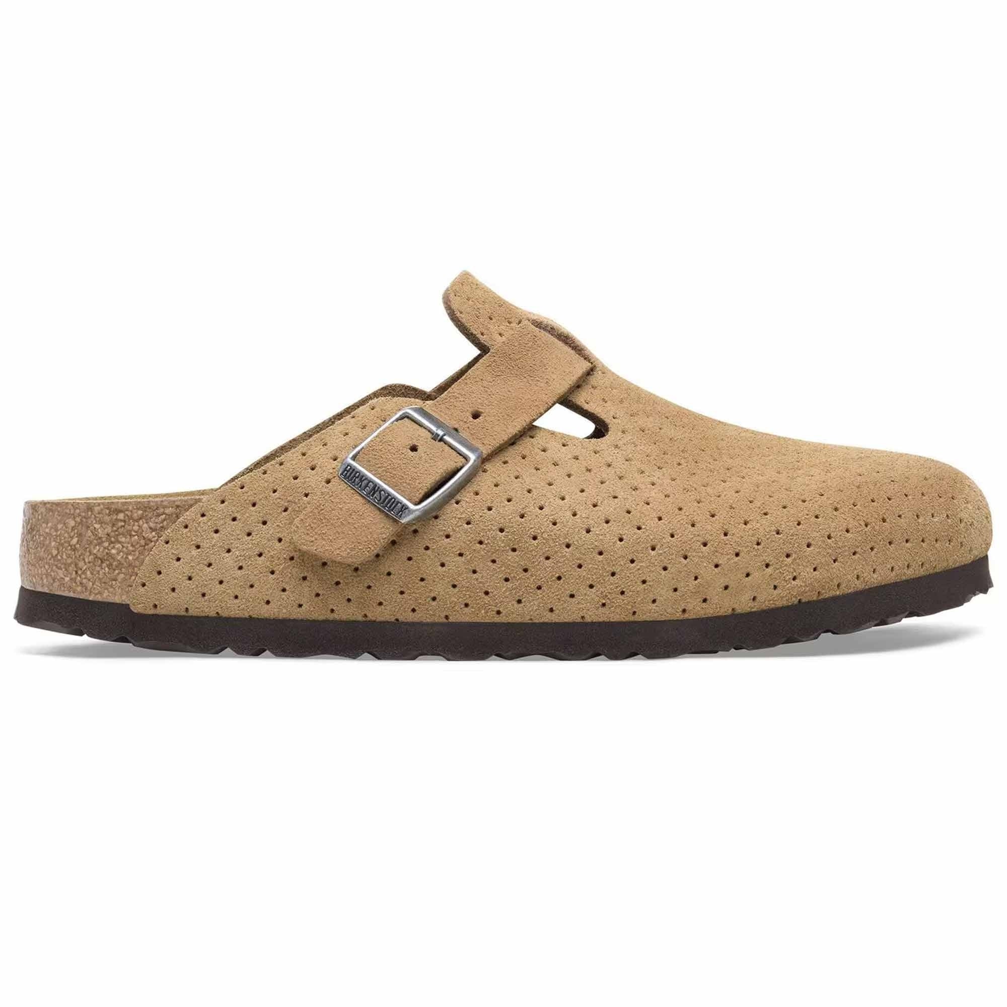 Birkenstock Womens Womens Boston Suede Embossed - New Beige