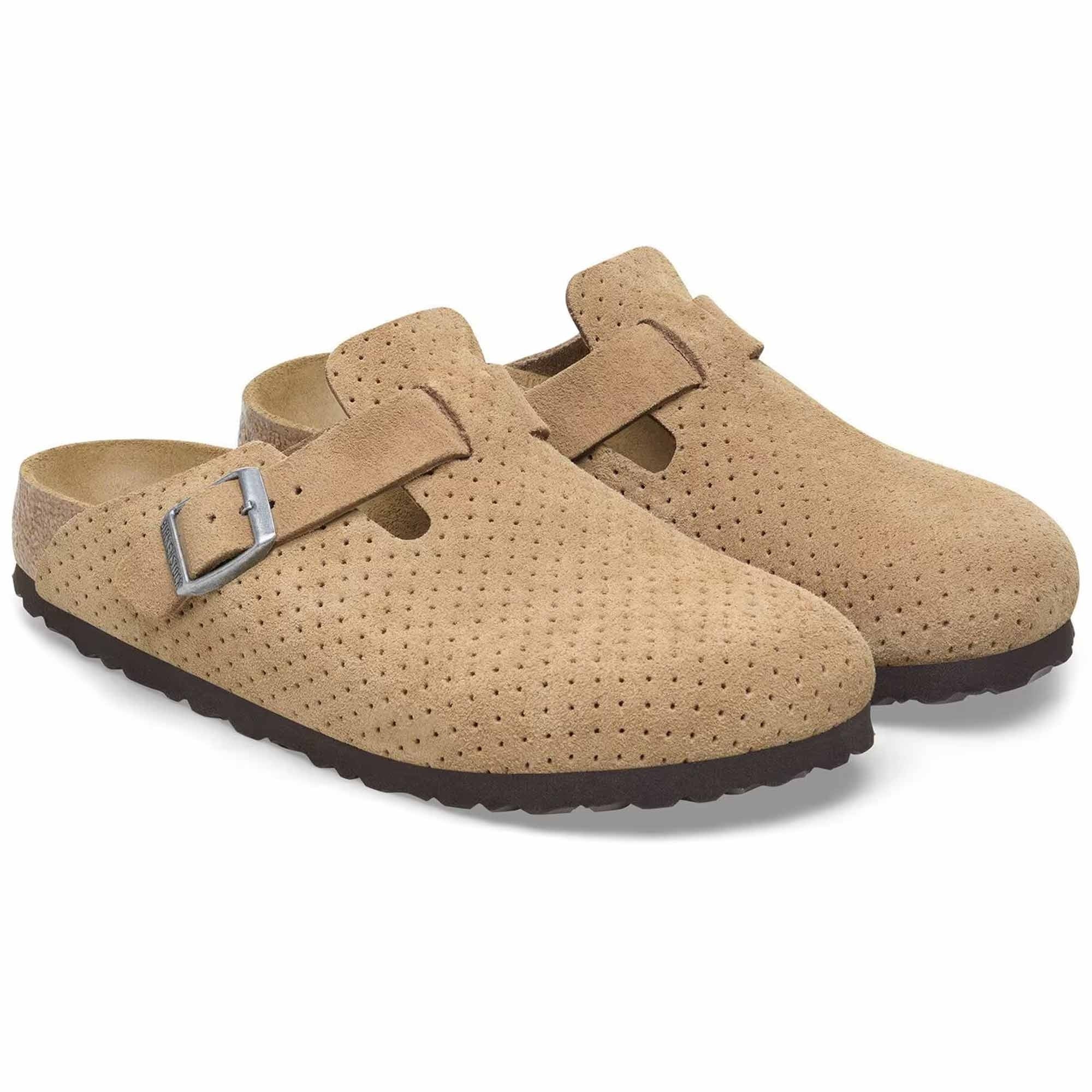 Birkenstock Womens Womens Boston Suede Embossed - New Beige