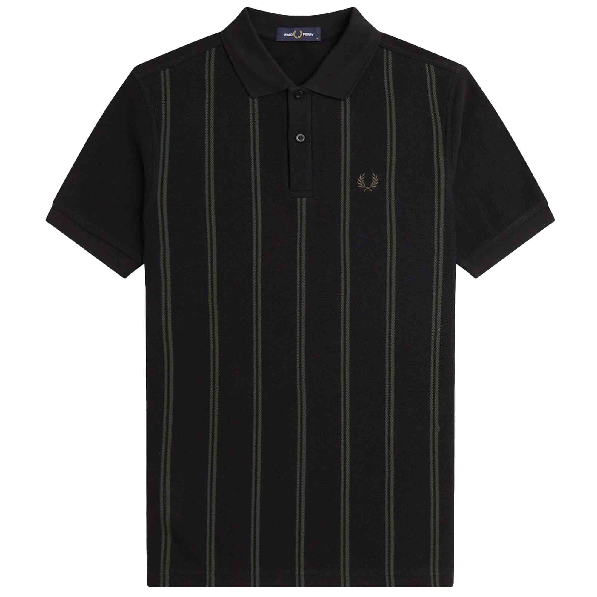 Fred Perry Striped Polo Shirt - Black