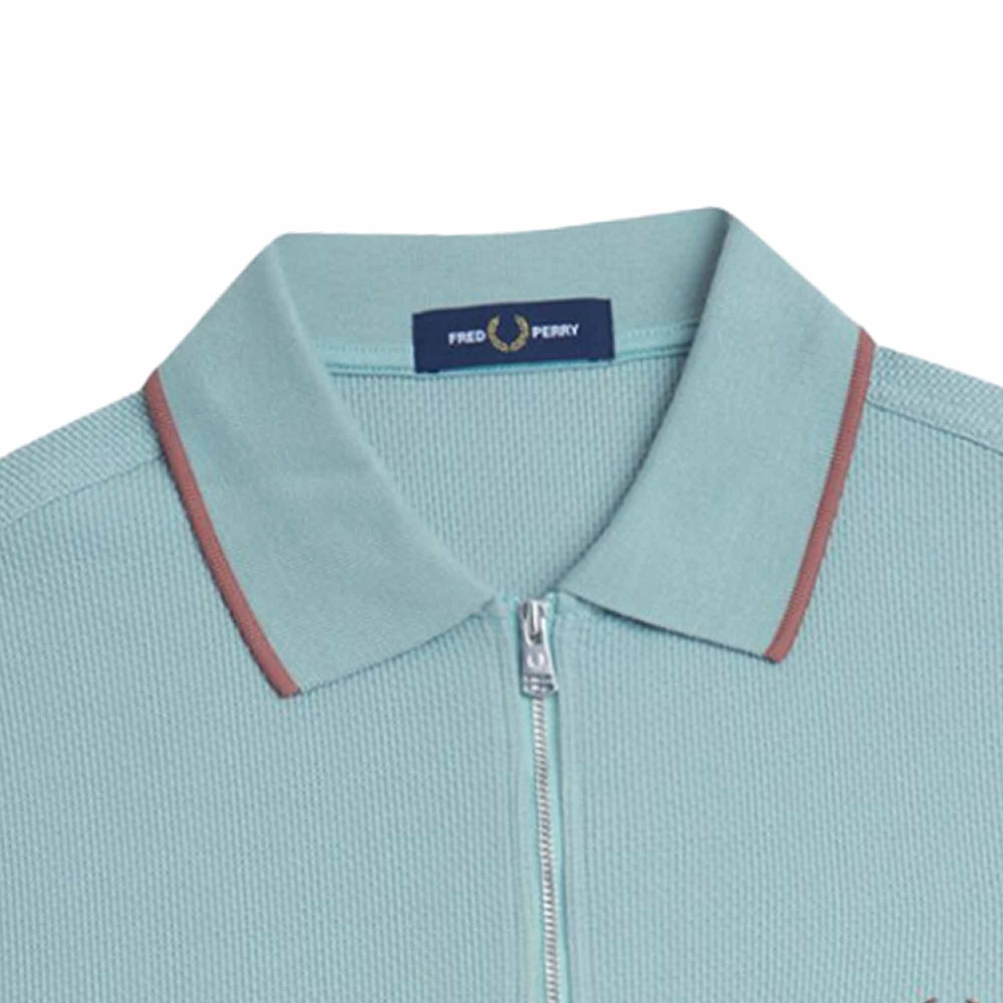 Fred Perry Textured Zip Neck Polo Shirt - Silver Blue