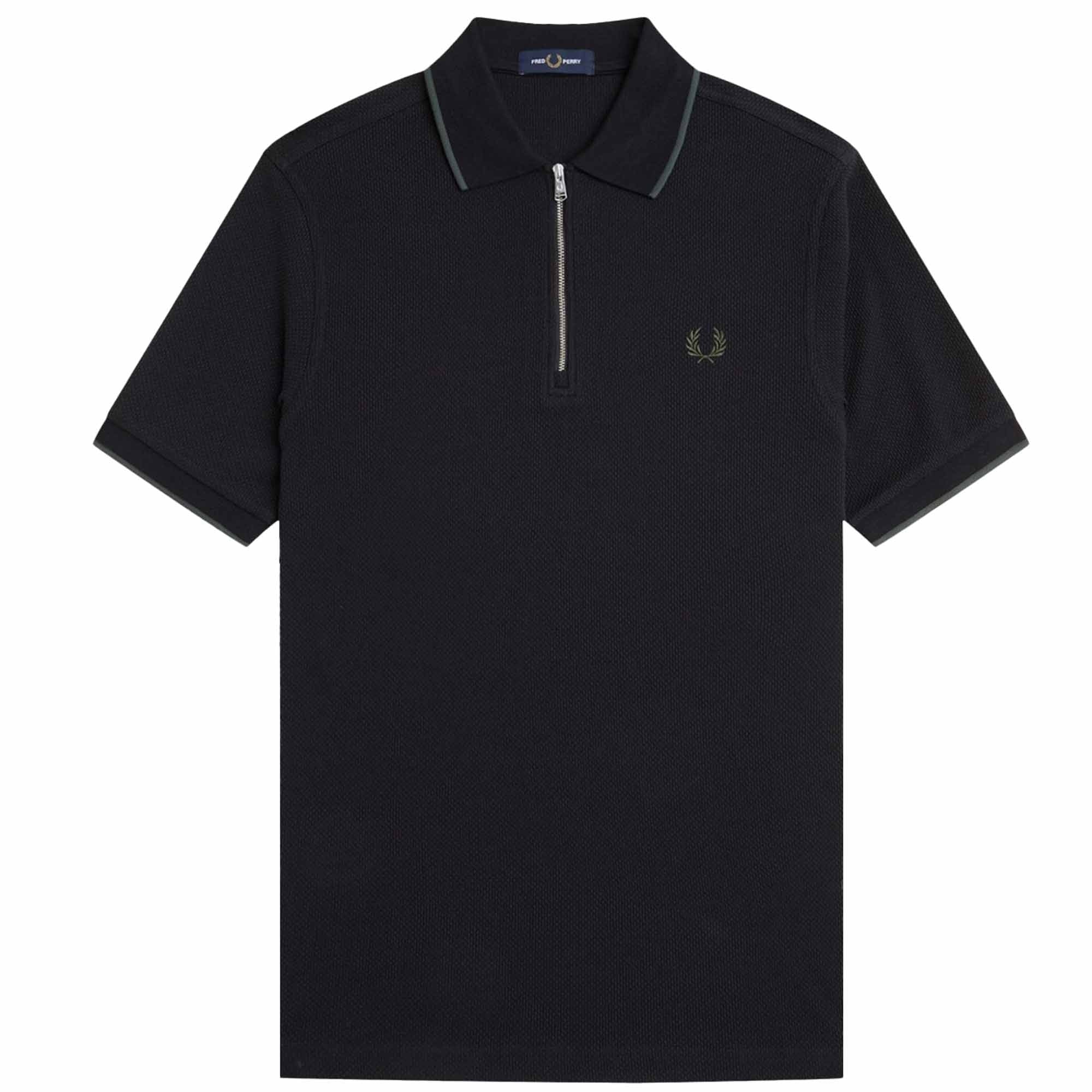 Fred Perry ポロシャツ ブラック Fred Perry Textured Zip Neck Polo Shirt - Black – Stuarts London