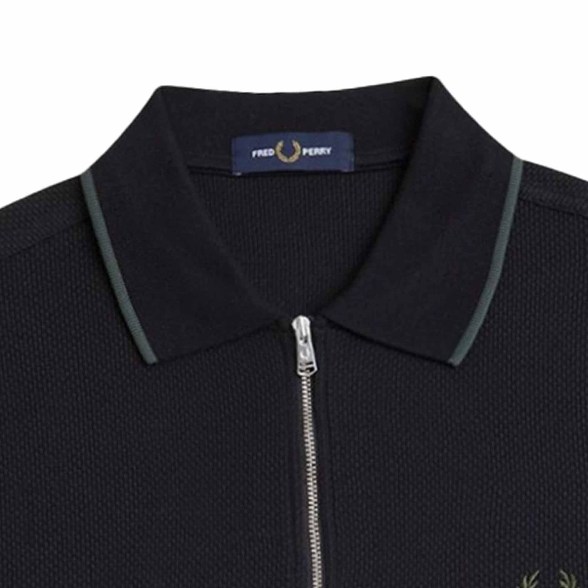 Fred Perry Textured Zip Neck Polo Shirt - Black