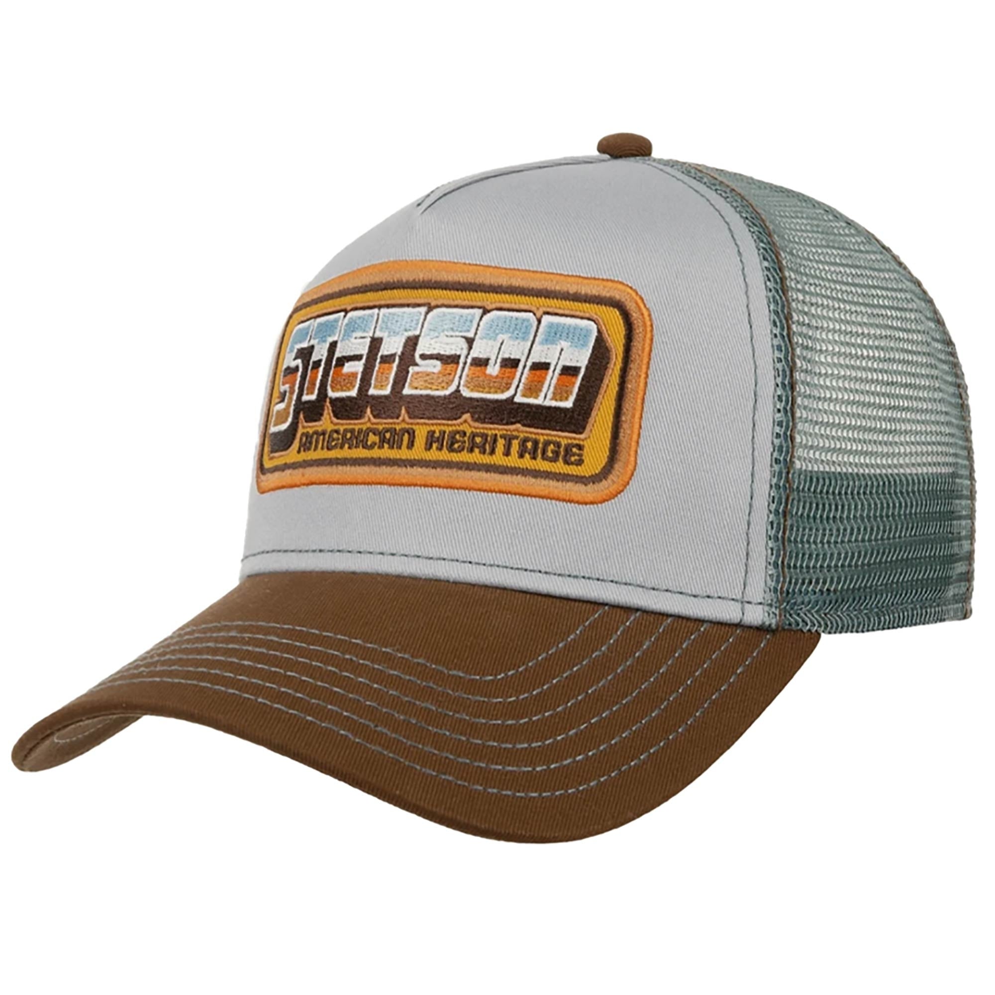 American Heritage Patch Trucker Cap - Blue and Grey