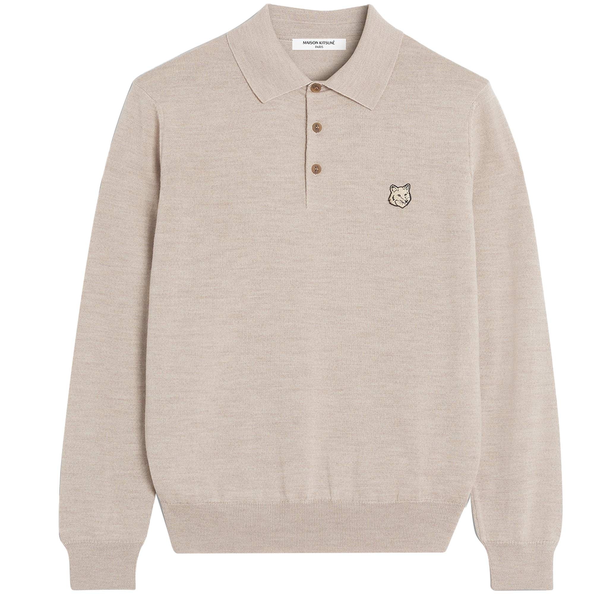 Maison Kitsune Bold Fox Head Knitted Polo Jumper - Marble