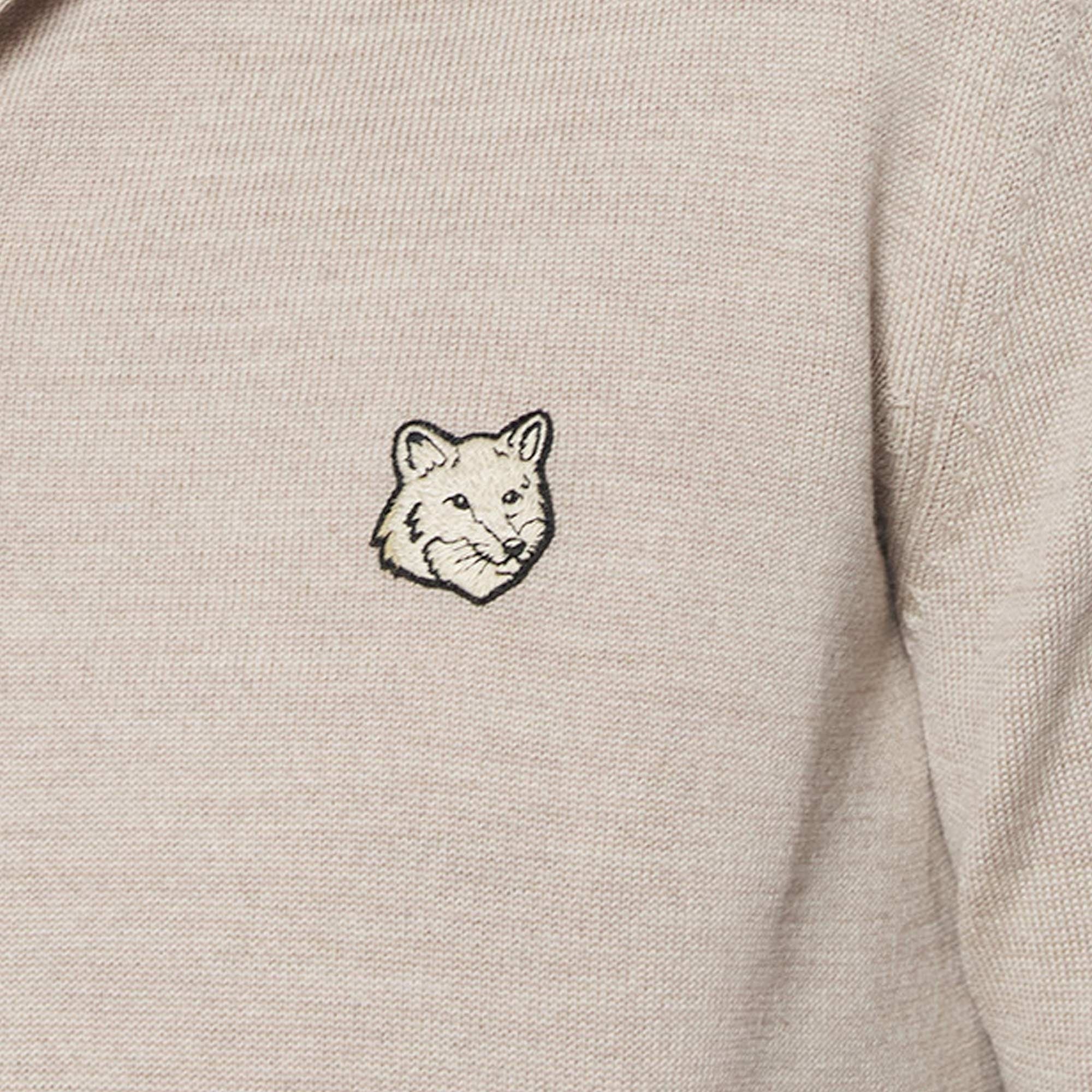 Maison Kitsune Bold Fox Head Knitted Polo Jumper - Marble