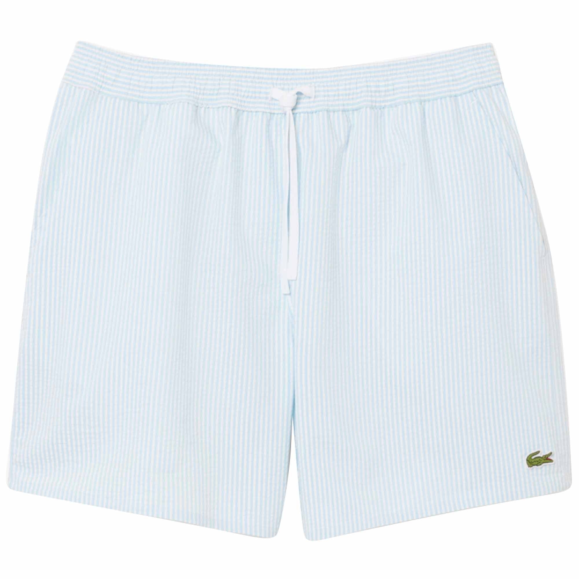 Lacoste Mid Length Textured Swim Trunks - Striped Blue