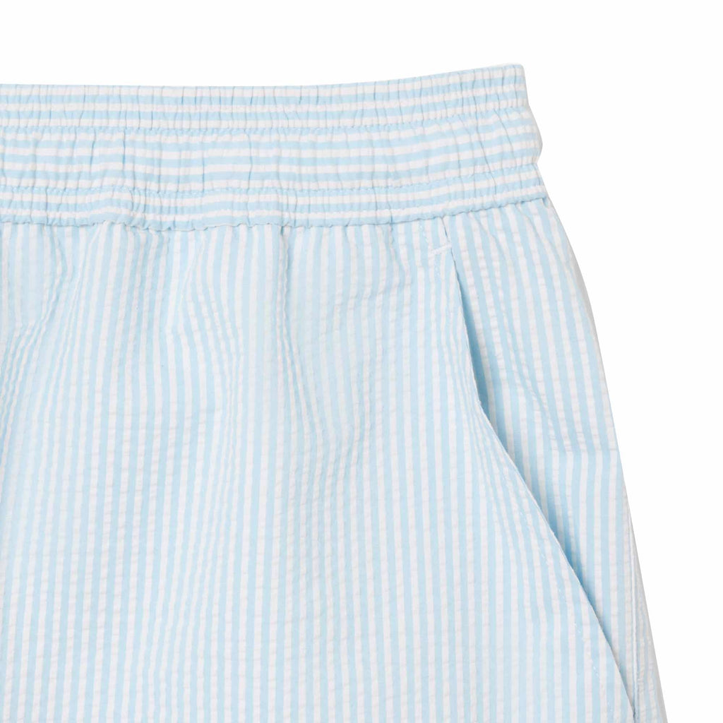 Lacoste Mid Length Textured Swim Trunks - Striped Blue