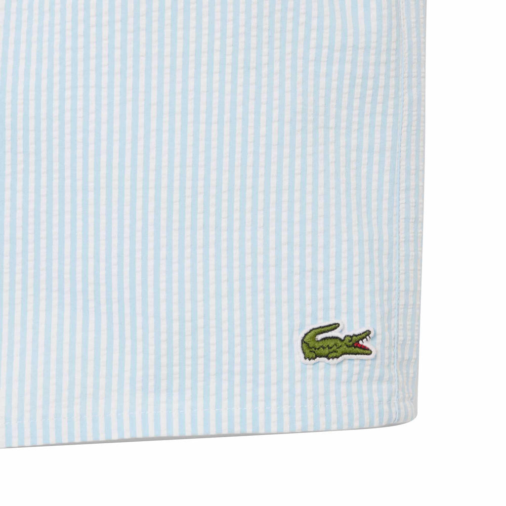 Lacoste Mid Length Textured Swim Trunks - Striped Blue