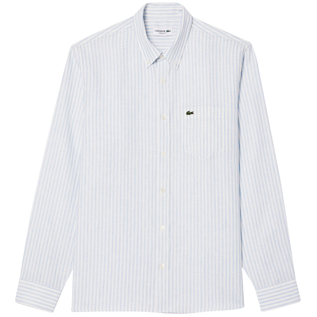 Lacoste Regular Fit Striped Linen Shirt - Blue