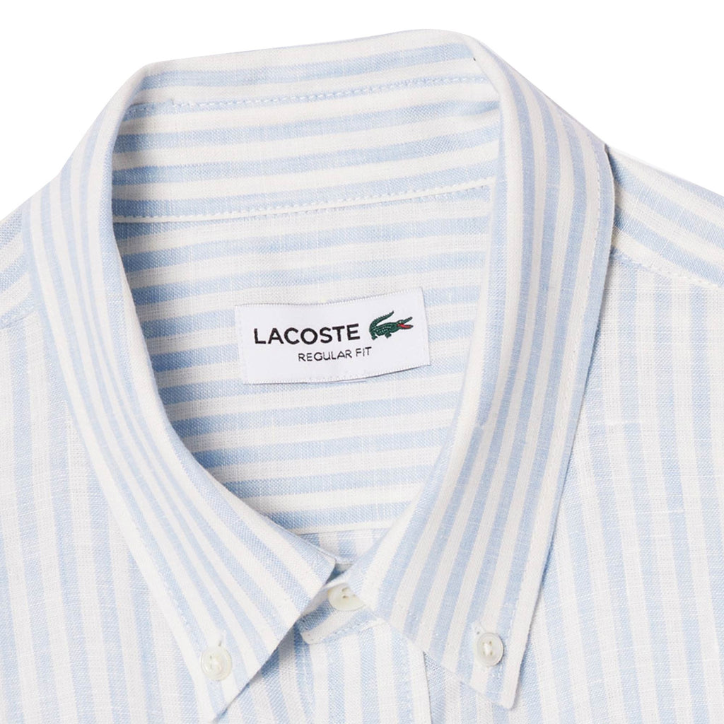 Lacoste Regular Fit Striped Linen Shirt - Blue