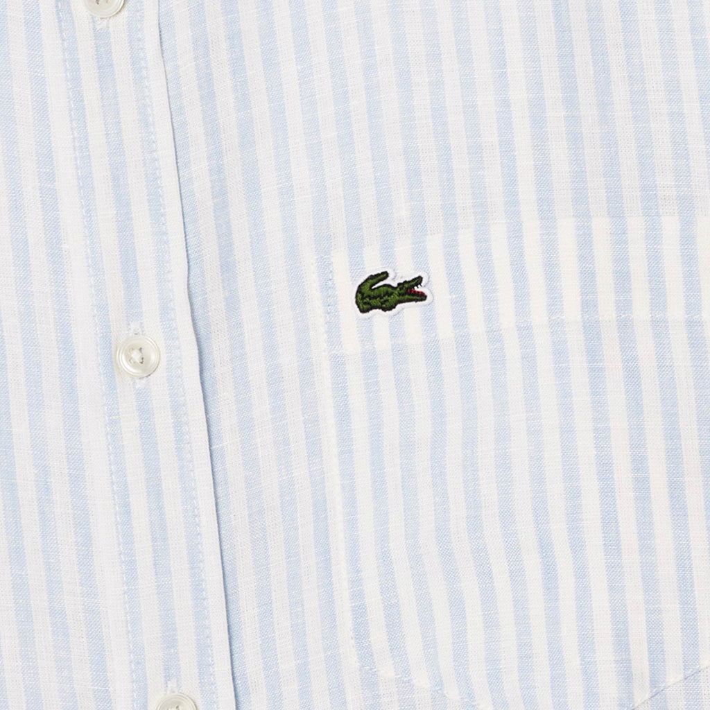 Lacoste Regular Fit Striped Linen Shirt - Blue