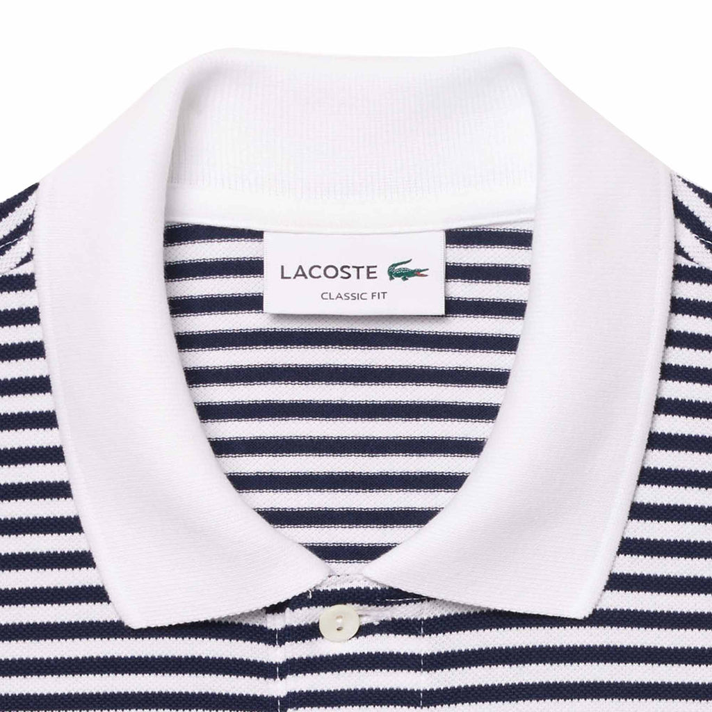 Classic Fit Striped Pique Polo Shirt - Navy Blue