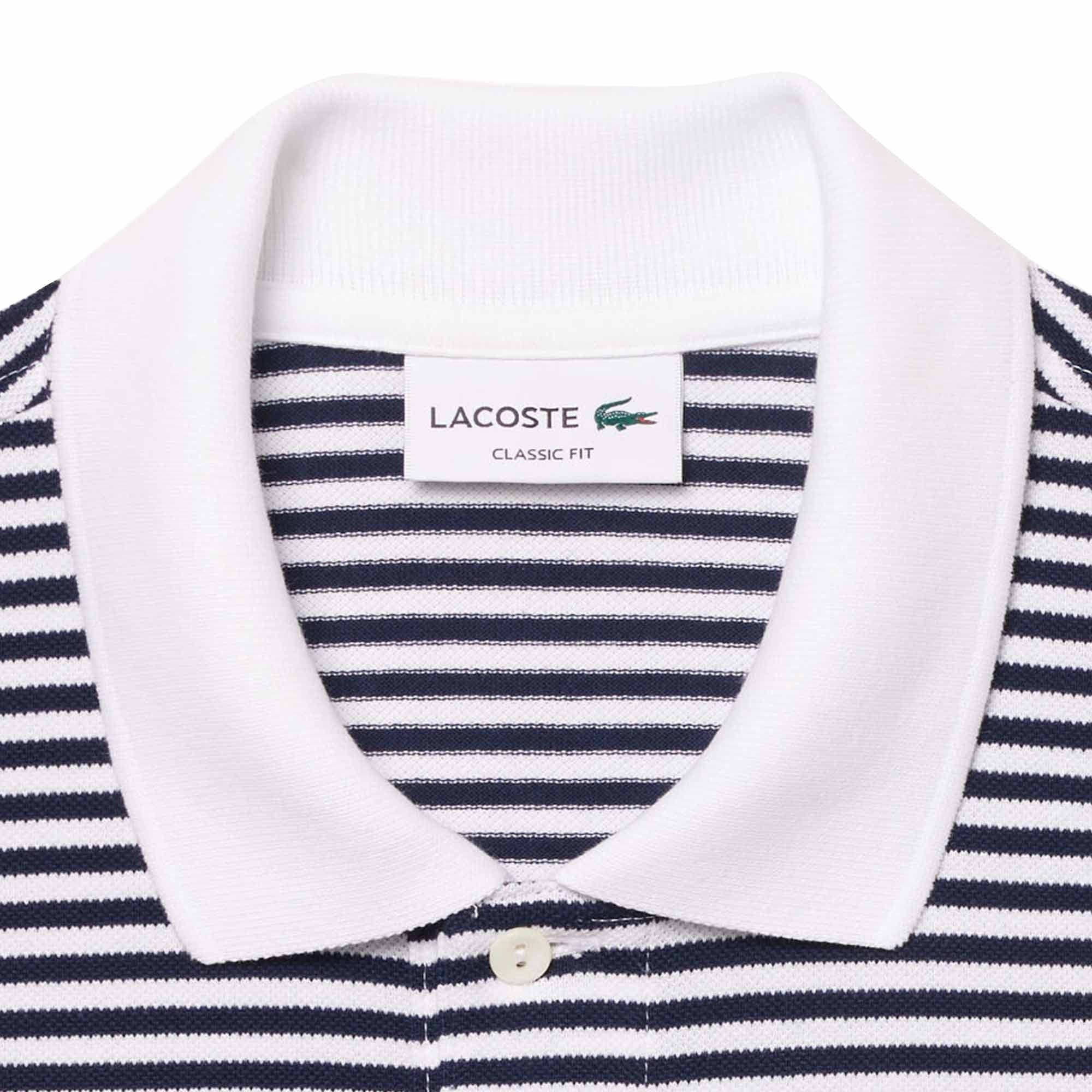 Classic Fit Striped Pique Polo Shirt - Navy Blue