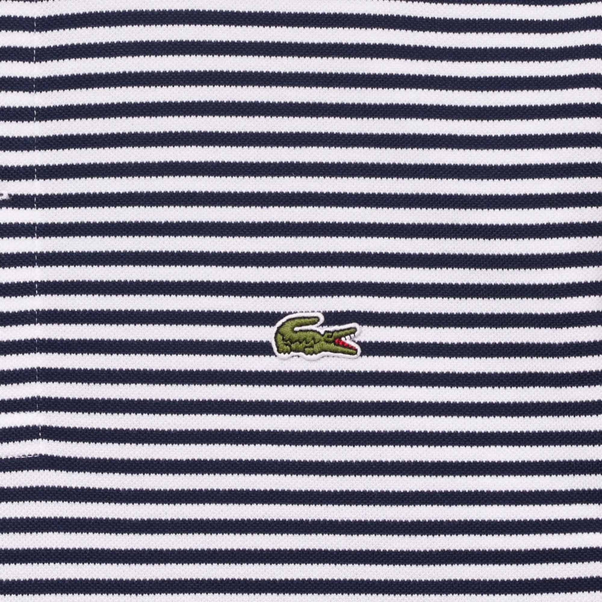 Classic Fit Striped Pique Polo Shirt - Navy Blue