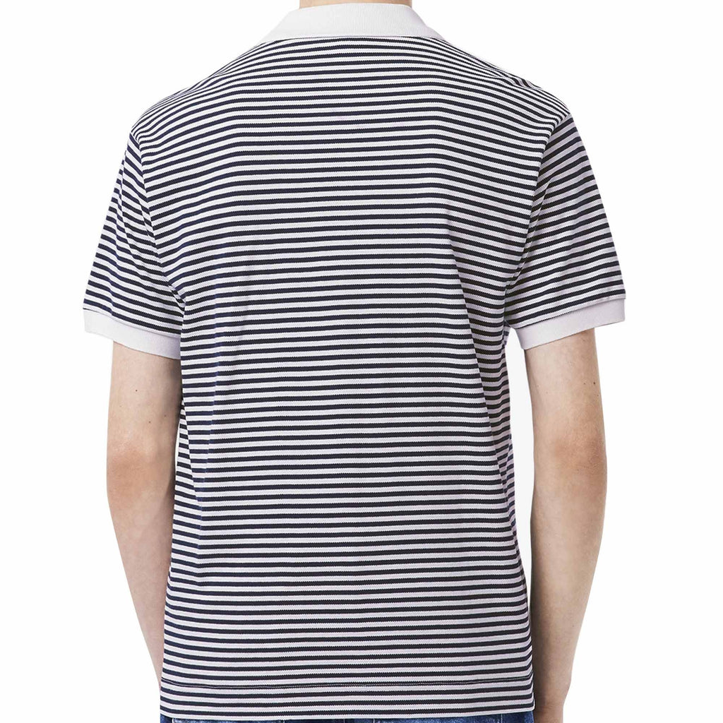 Classic Fit Striped Pique Polo Shirt - Navy Blue