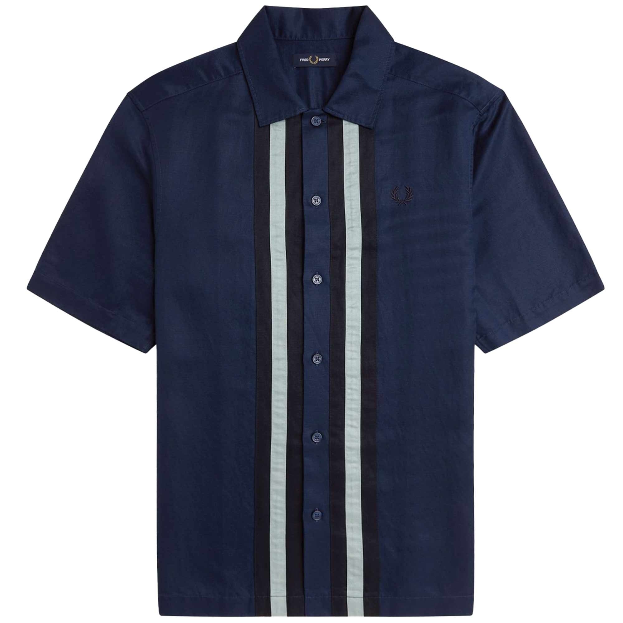Fred Perry Linen Blend Panelled Shirt - Tennis Blue