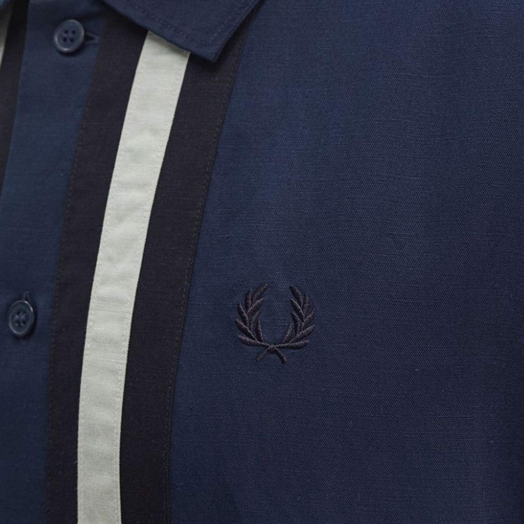 Fred Perry Linen Blend Panelled Shirt - Tennis Blue