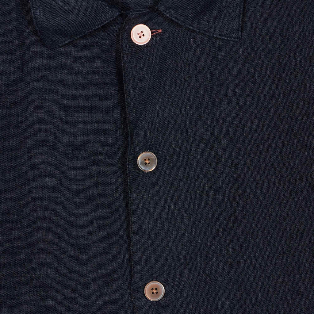 Paul Smith Linen Short-Sleeve Blanket-Stitch Shirt - Navy