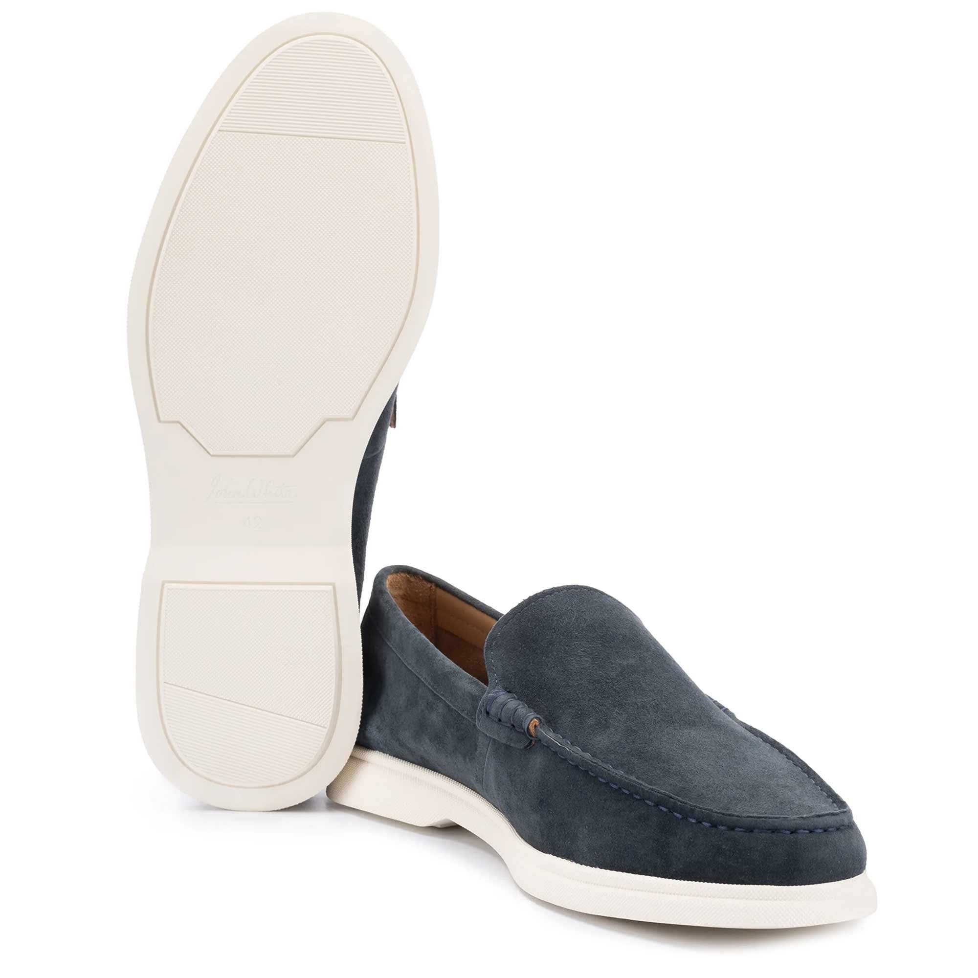 John White Ethan Plain Calf Suede Loafer - Navy