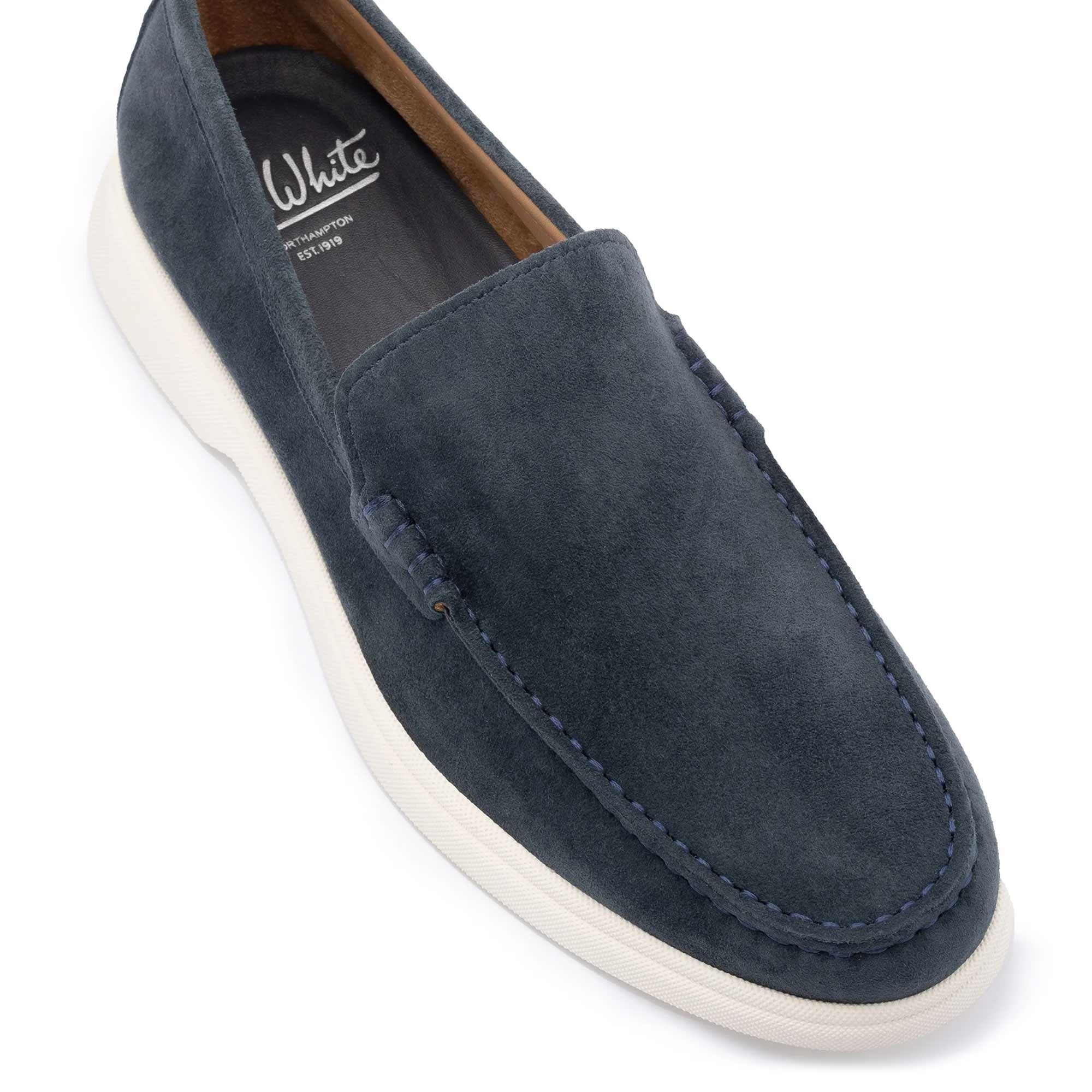 John White Ethan Plain Calf Suede Loafer - Navy