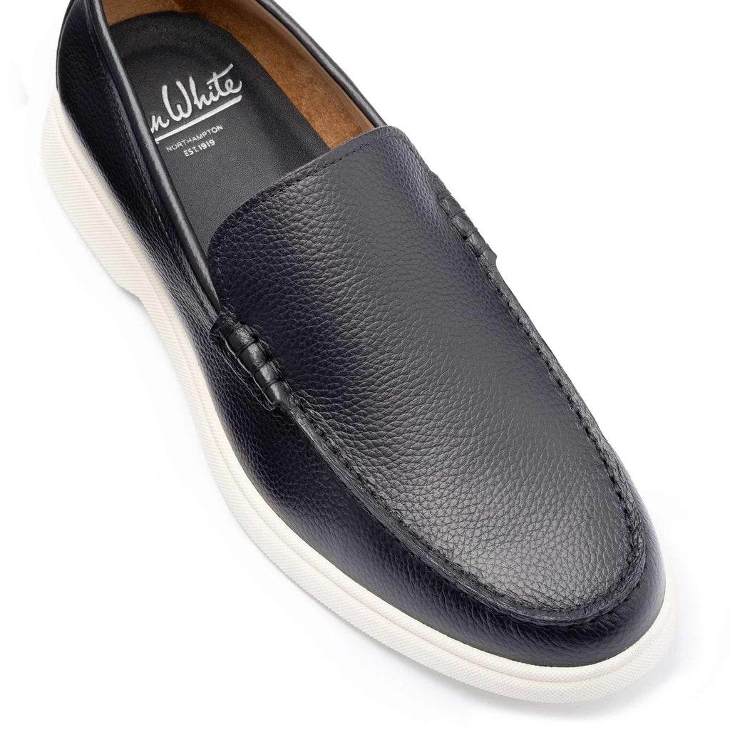 John White Ethan Plain Tumbled Grain Loafer - Navy