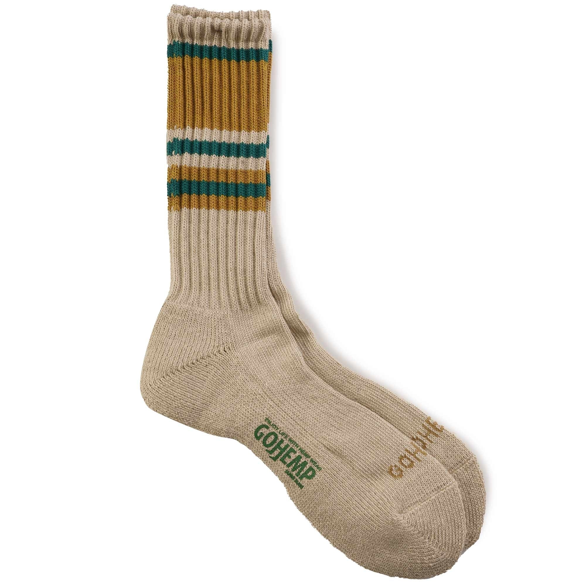 GOHEMP Random Line Pile Crew Socks - Khaki Stripe