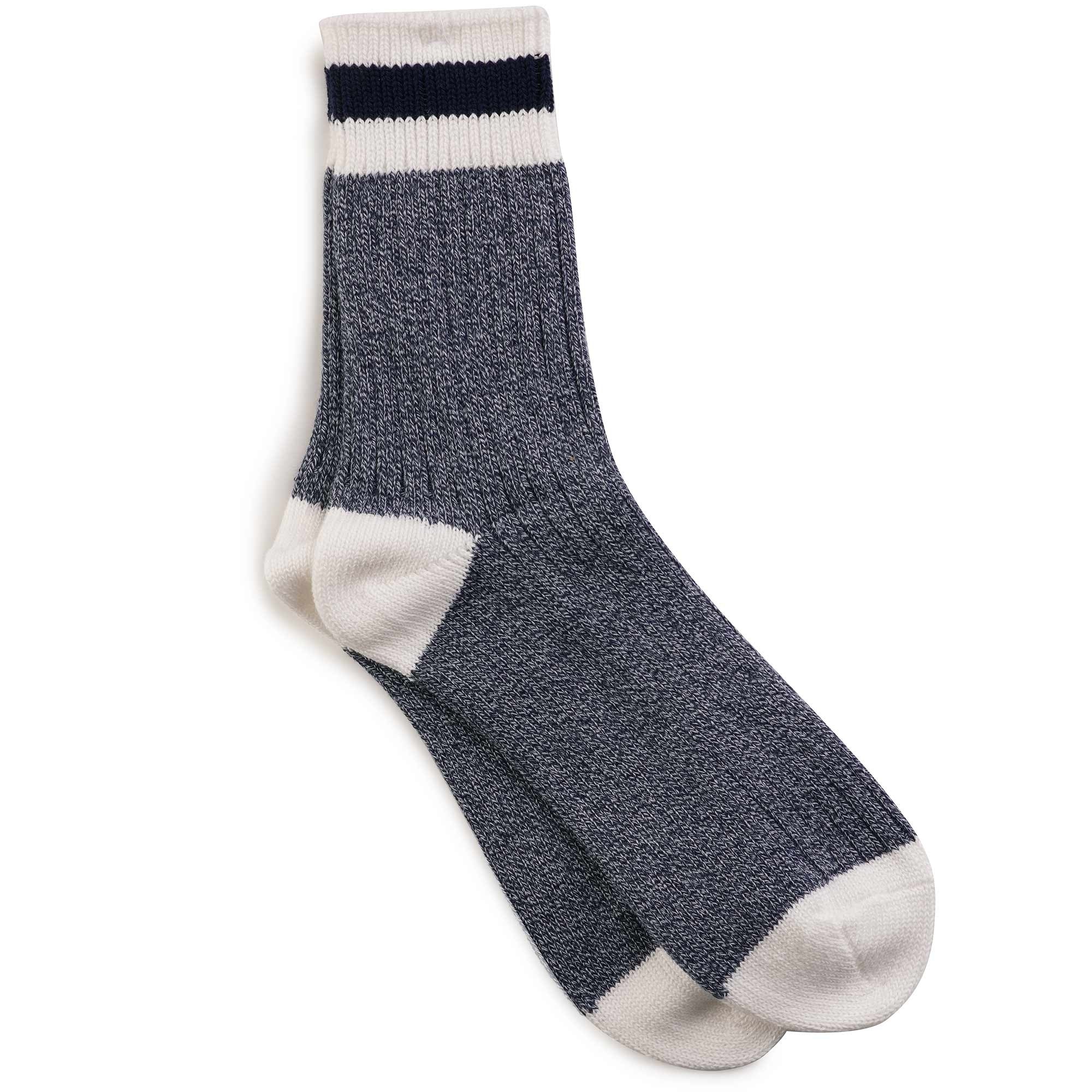 Tuck Cuff Stripes Crew Socks - Navy