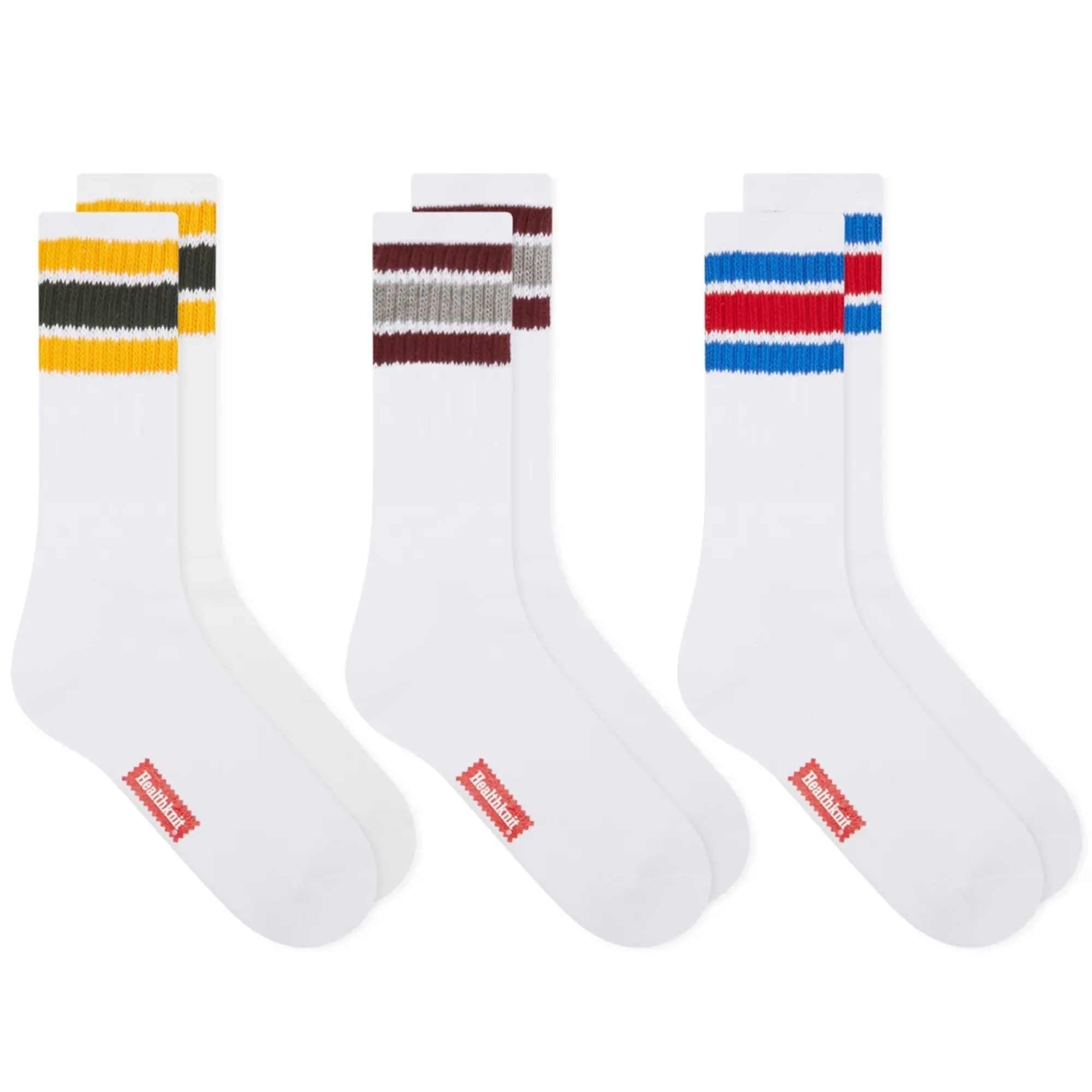 Healthknit 3 Pack Socks - White, Blue, Burgundy and Yellow