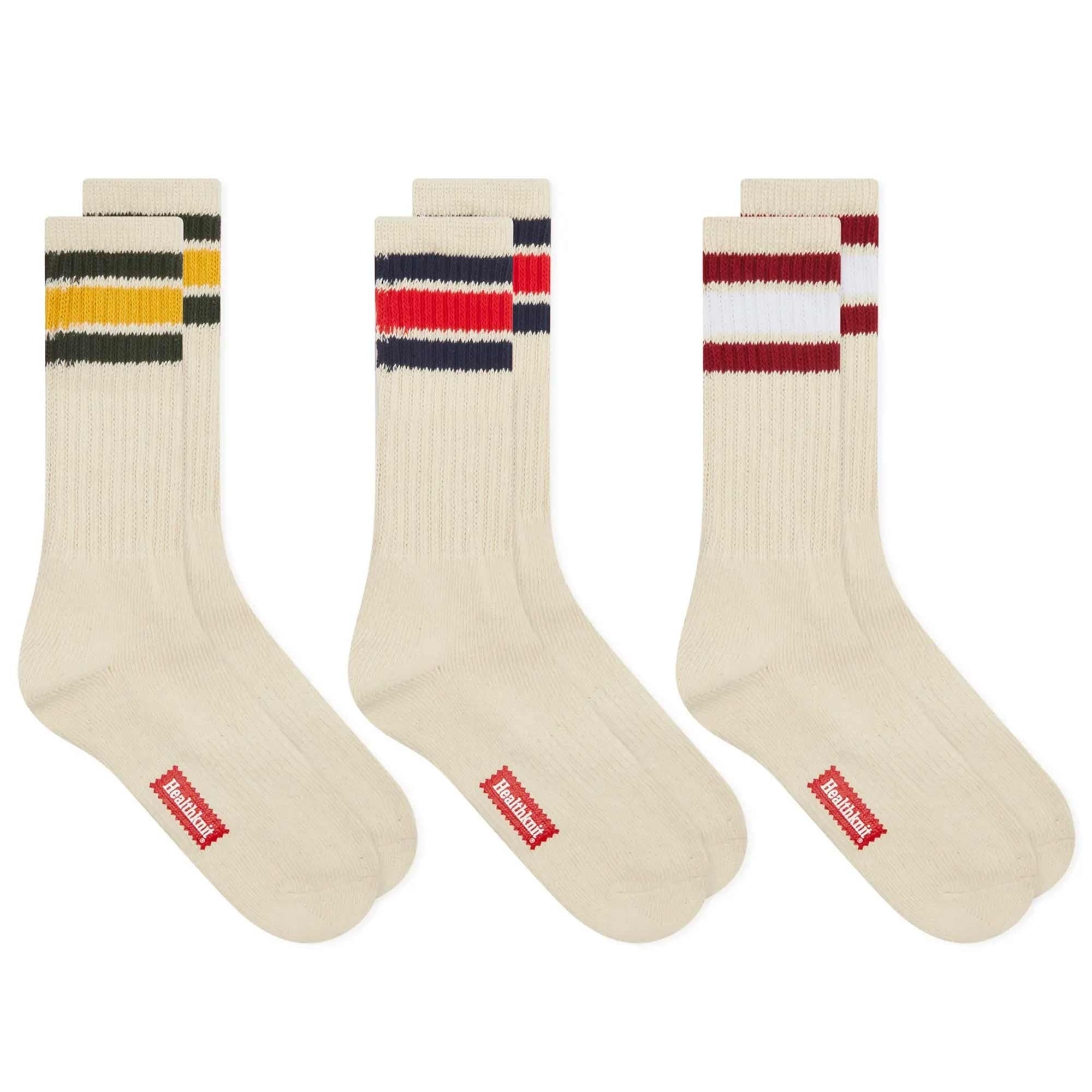 Healthknit 3 Pack Socks - Off White, Blue, Burgundy and Green