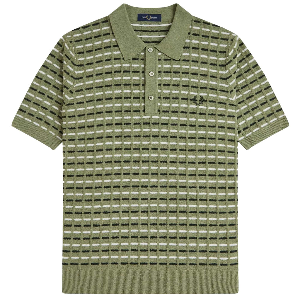 Fred Perry Boucl Ribbed Knitted Shirt - Olive Mint