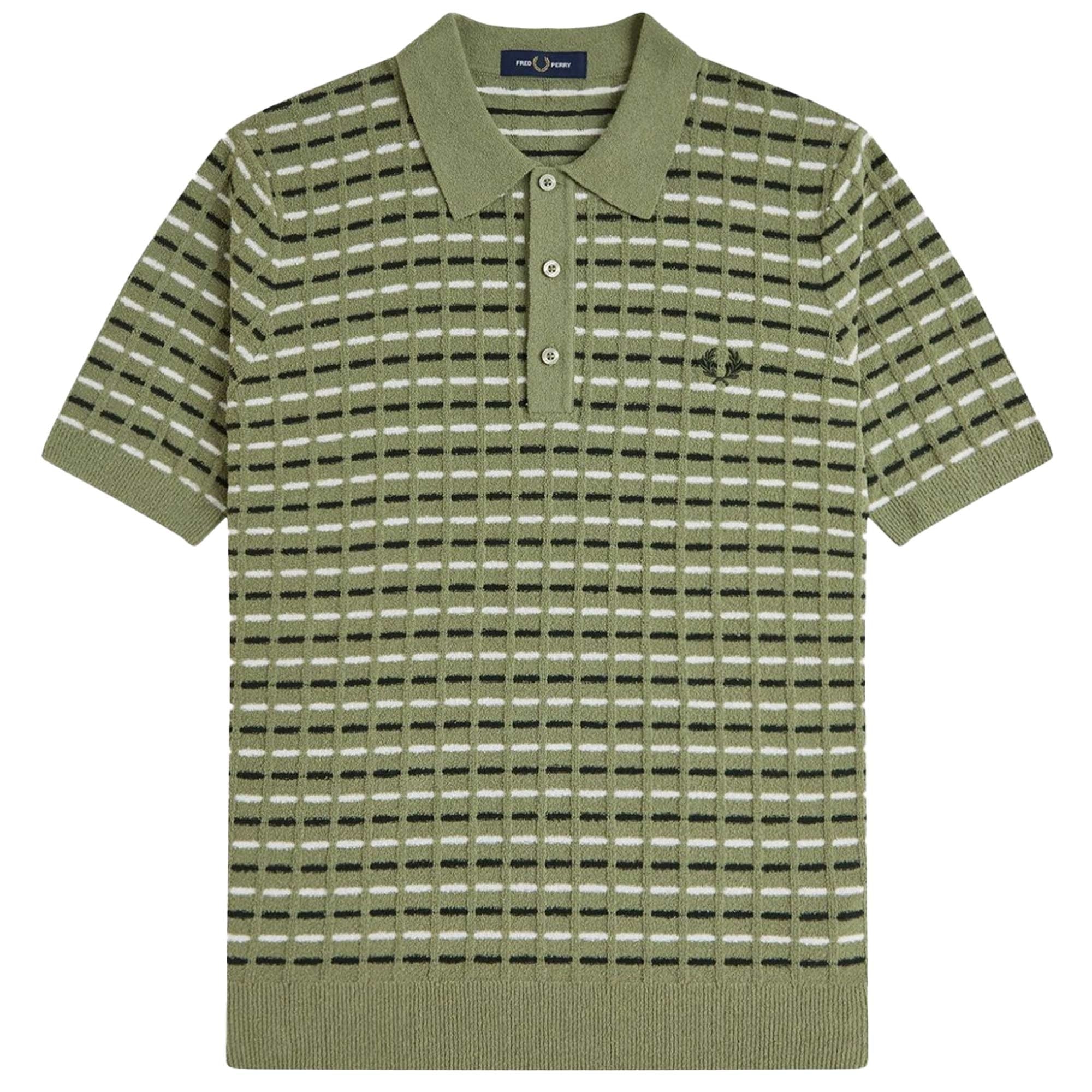 Fred Perry Boucl Ribbed Knitted Shirt - Olive Mint