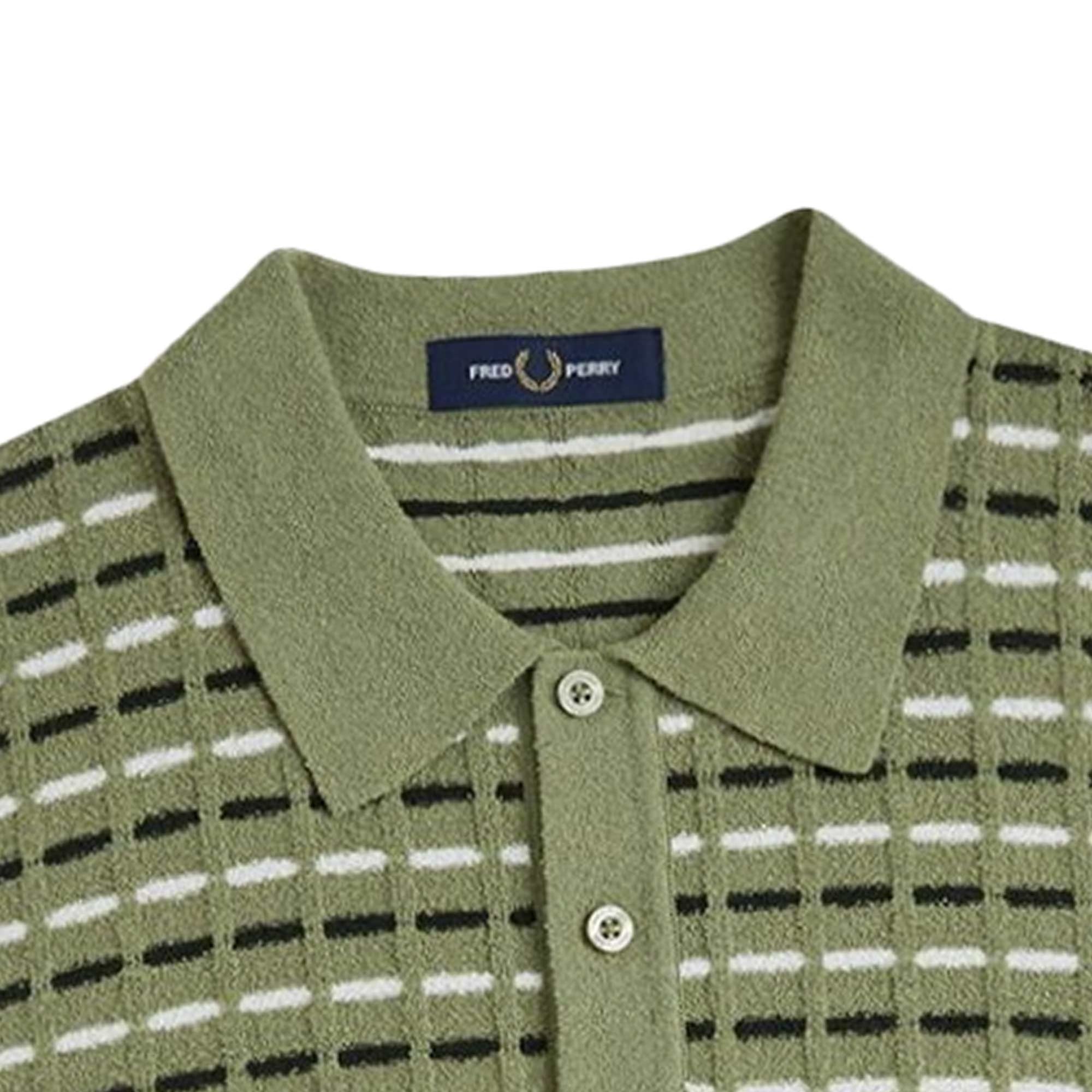 Fred Perry Boucl Ribbed Knitted Shirt - Olive Mint