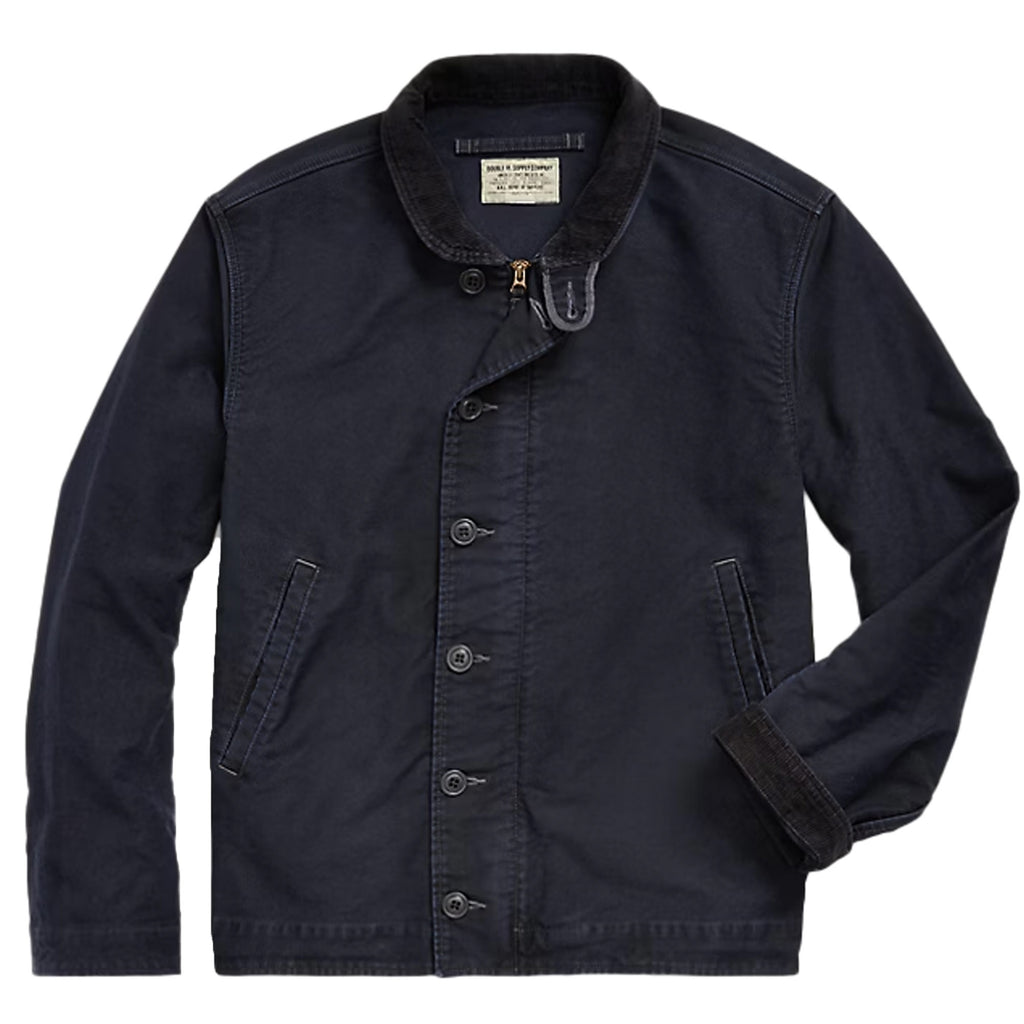 Corduroy-Collar Cotton Deck Jacket - Navy