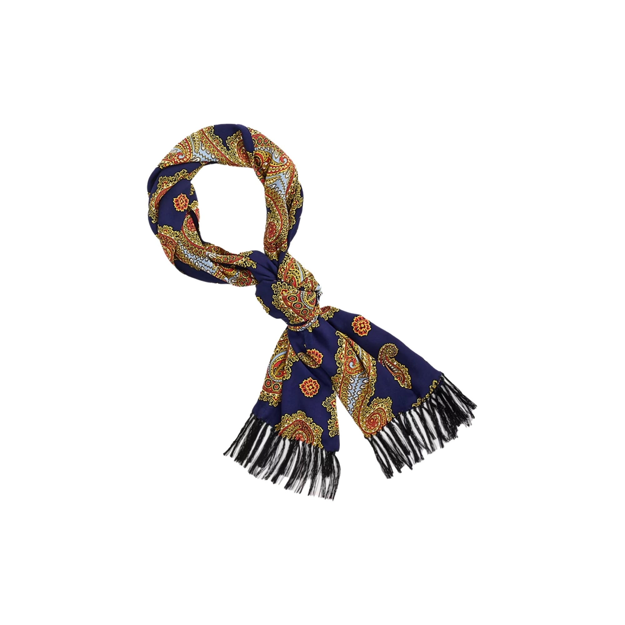Tasselled Paisley-Print Scarf - Blue