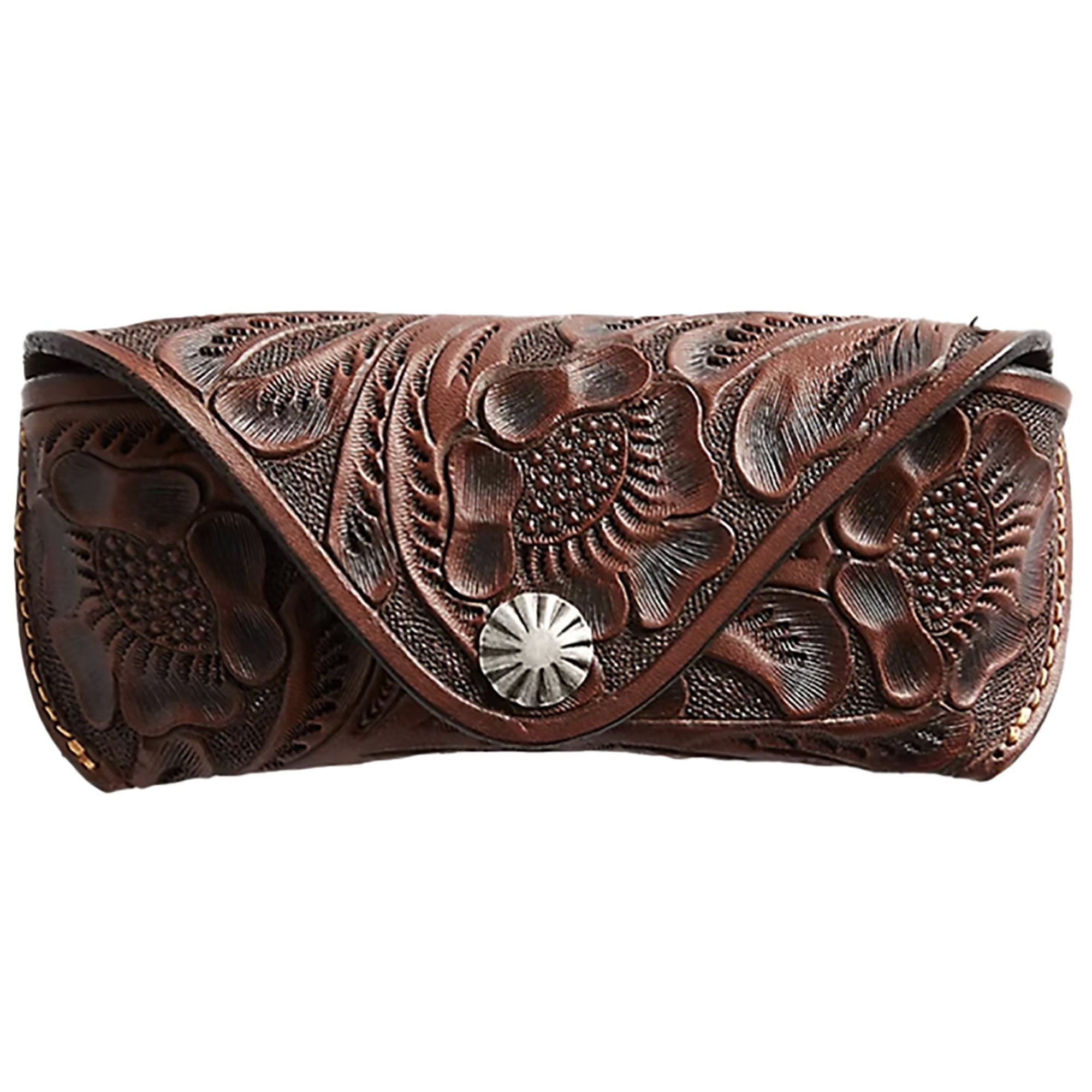 Hand-Tooled Leather Eyeglass Case - Brown