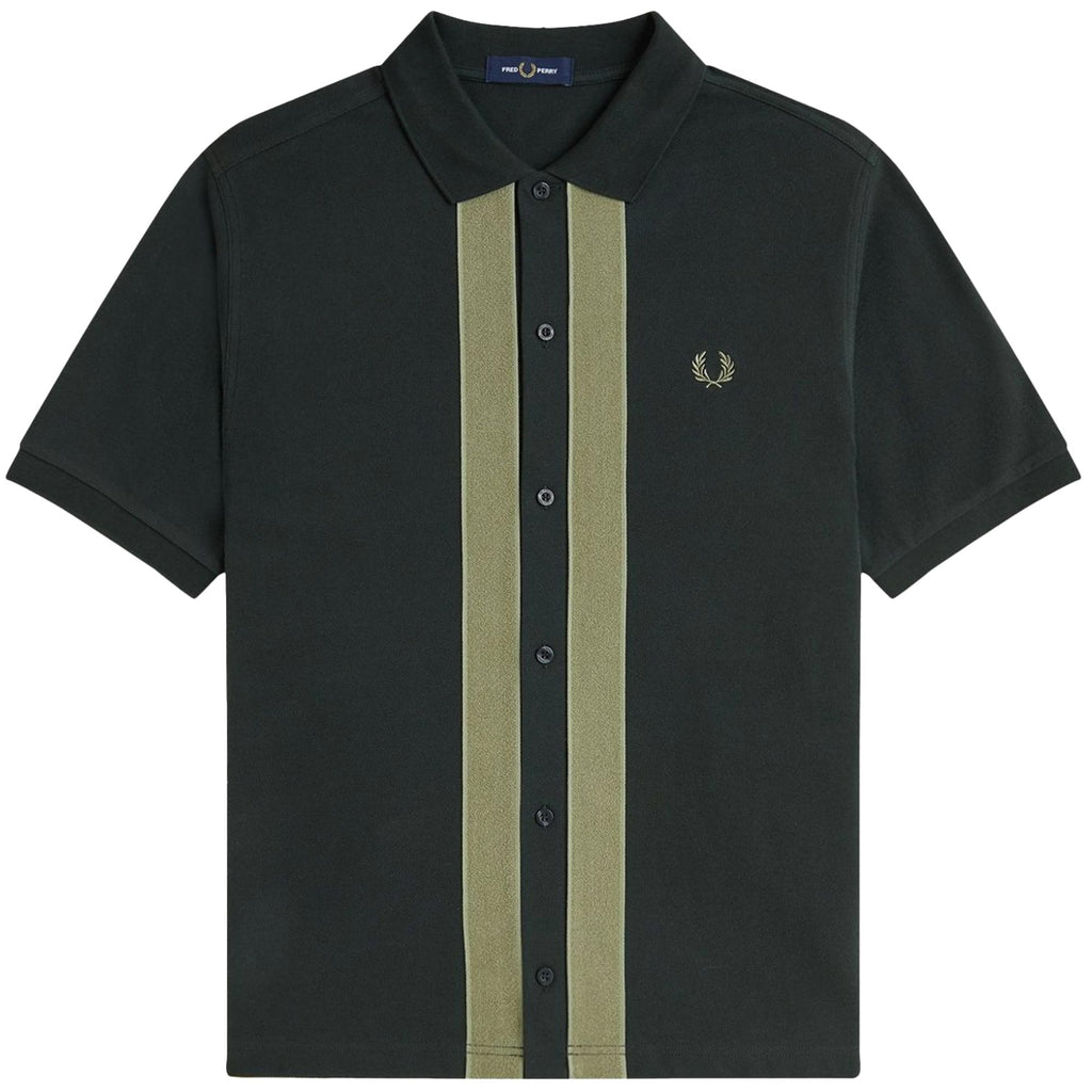 Fred Perry Chenille Tape Button Through Polo - Night Green