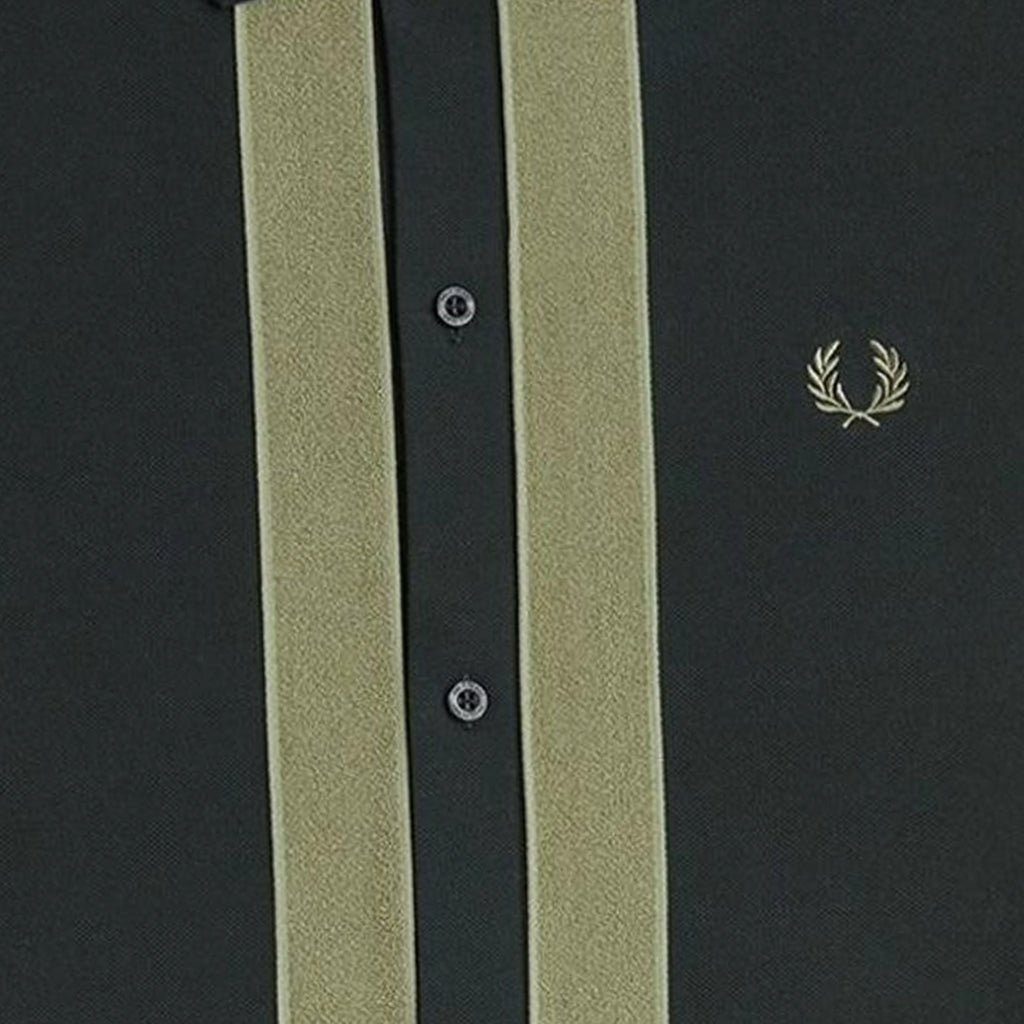 Fred Perry Chenille Tape Button Through Polo - Night Green