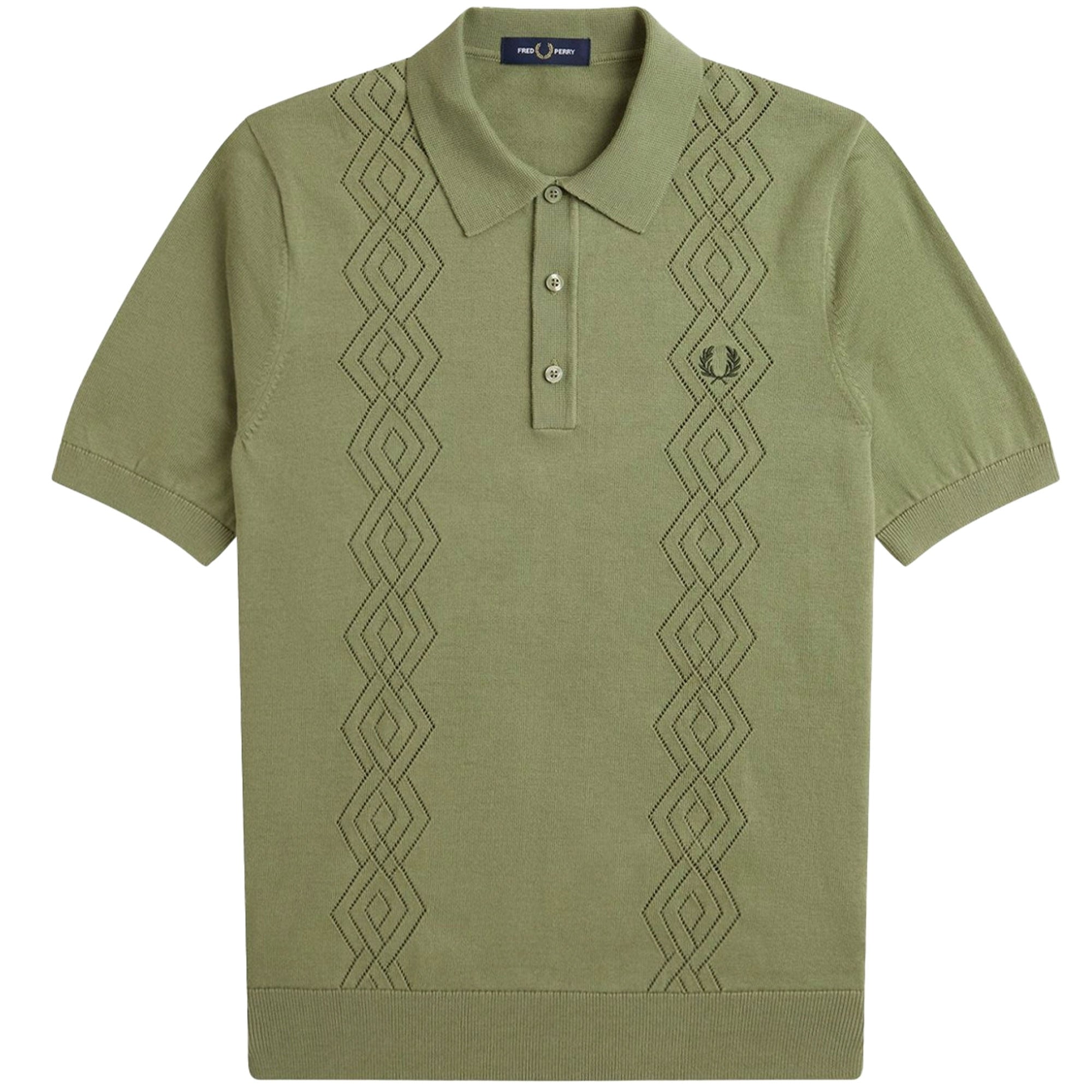 Fred Perry Pointelle Knitted Shirt - Olive Mint