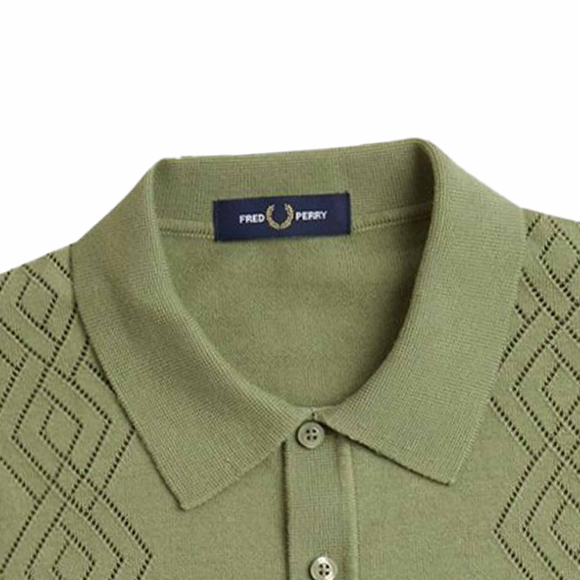 Fred Perry Pointelle Knitted Shirt - Olive Mint