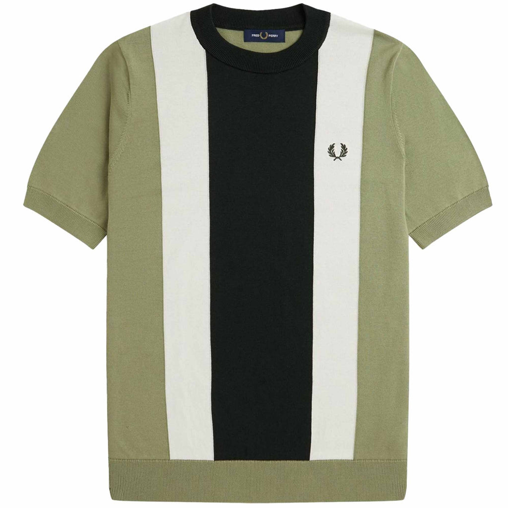 Fred Perry Vertical Stripe Knitted T-Shirt - Olive Mint