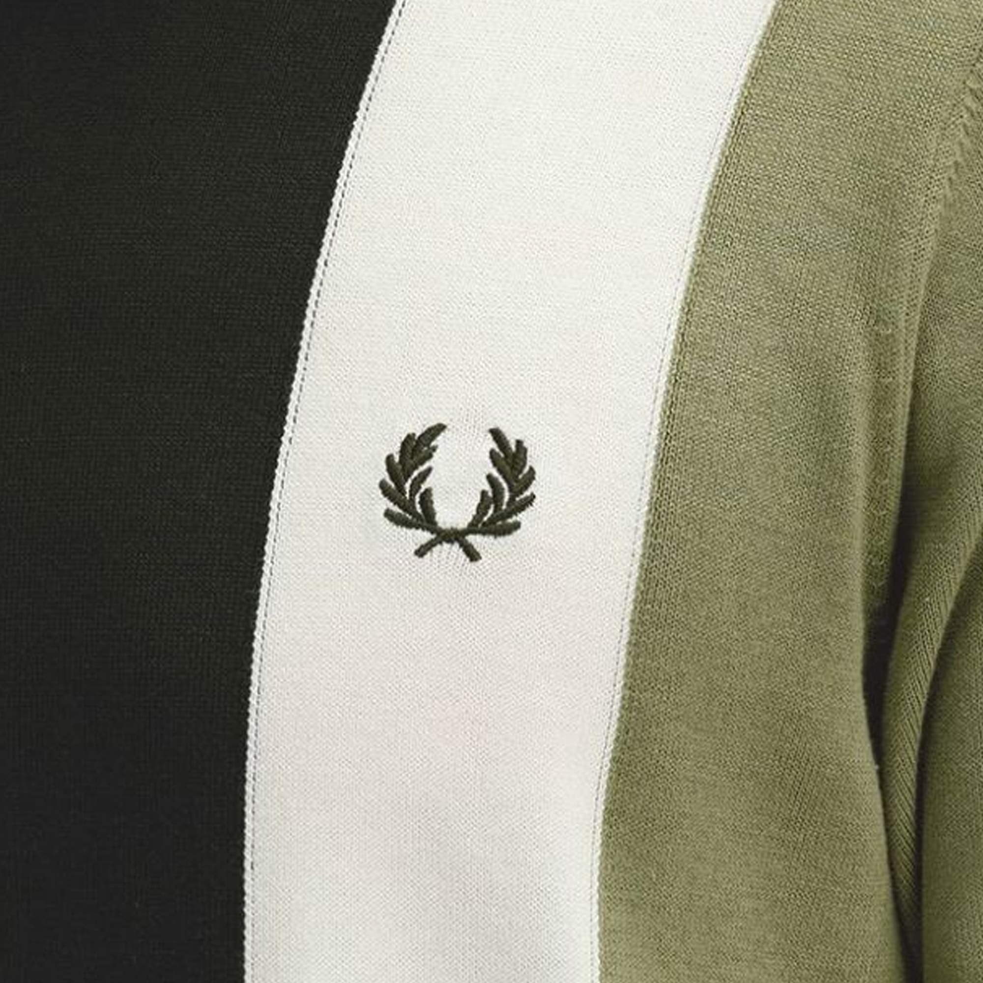 Fred Perry Vertical Stripe Knitted T-Shirt - Olive Mint