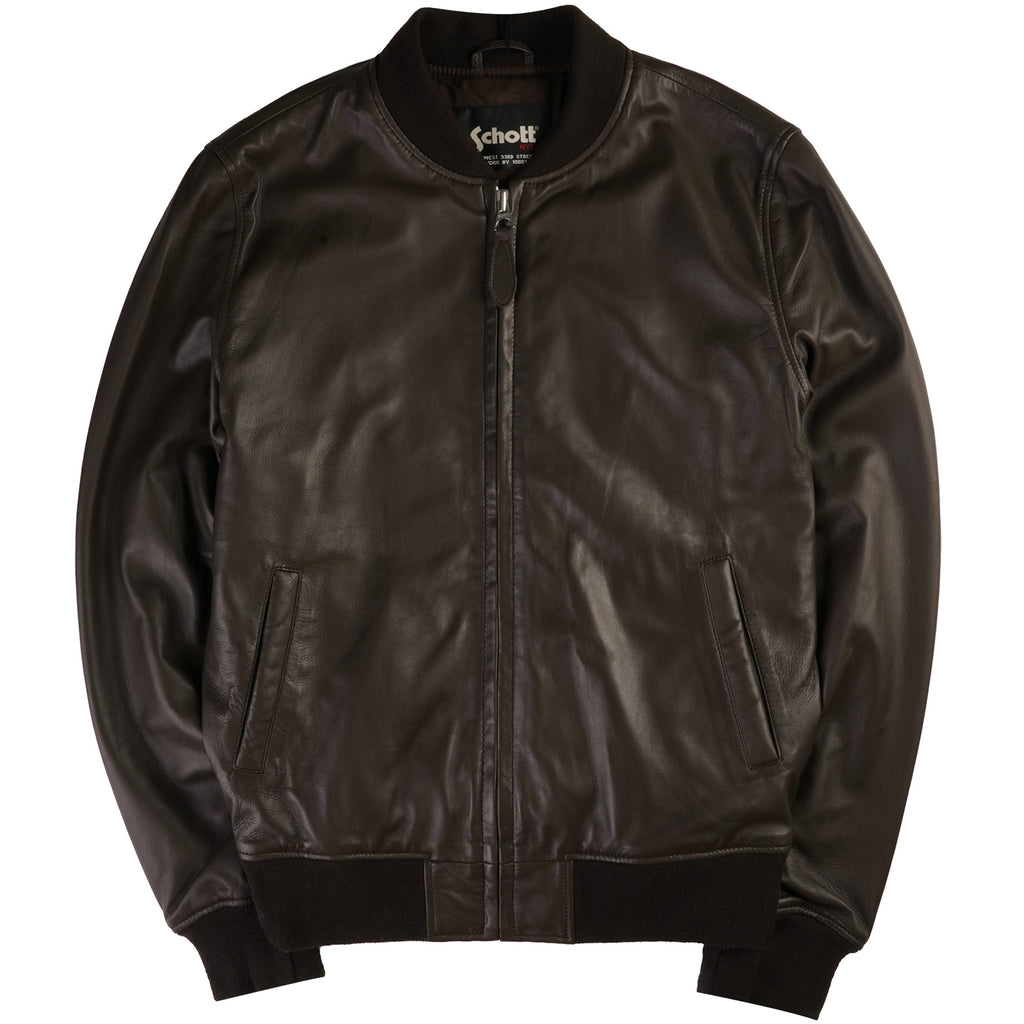 Schott NYC Leather Bomber Jacket - Brown
