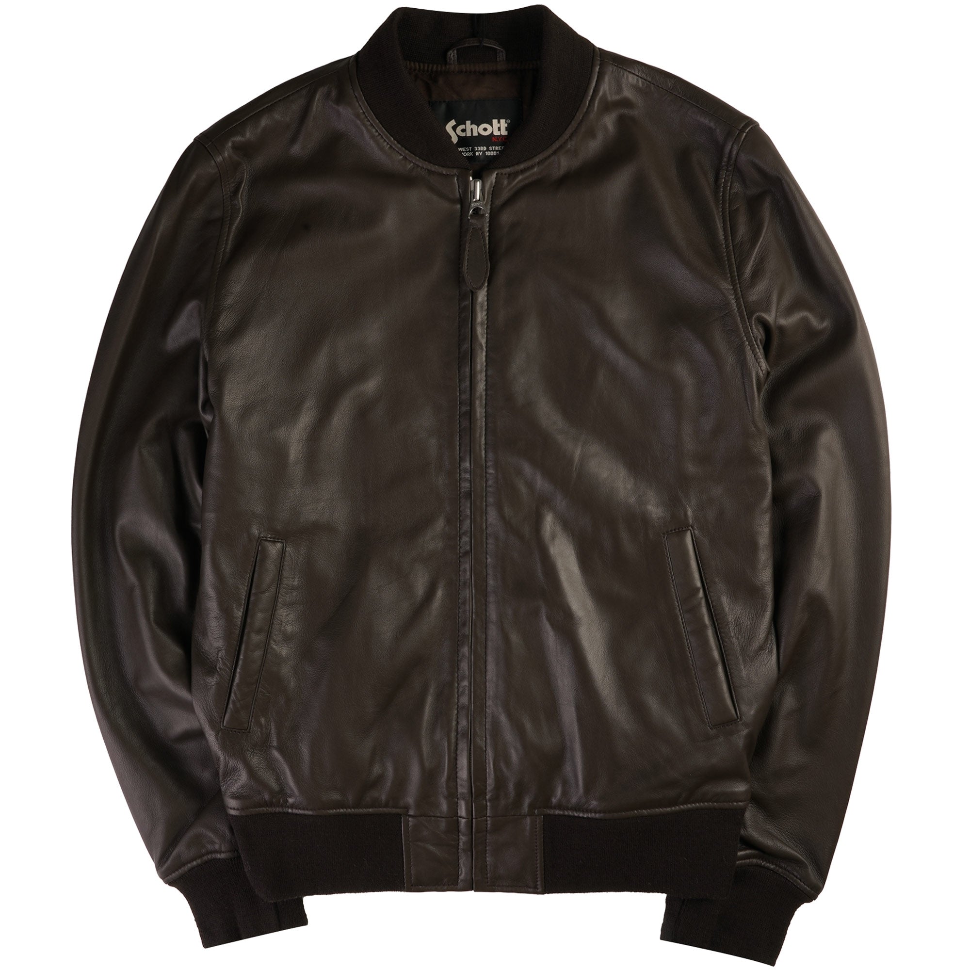 Schott NYC Leather Bomber Jacket - Brown