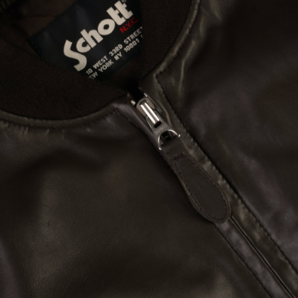 Schott NYC Leather Bomber Jacket - Brown
