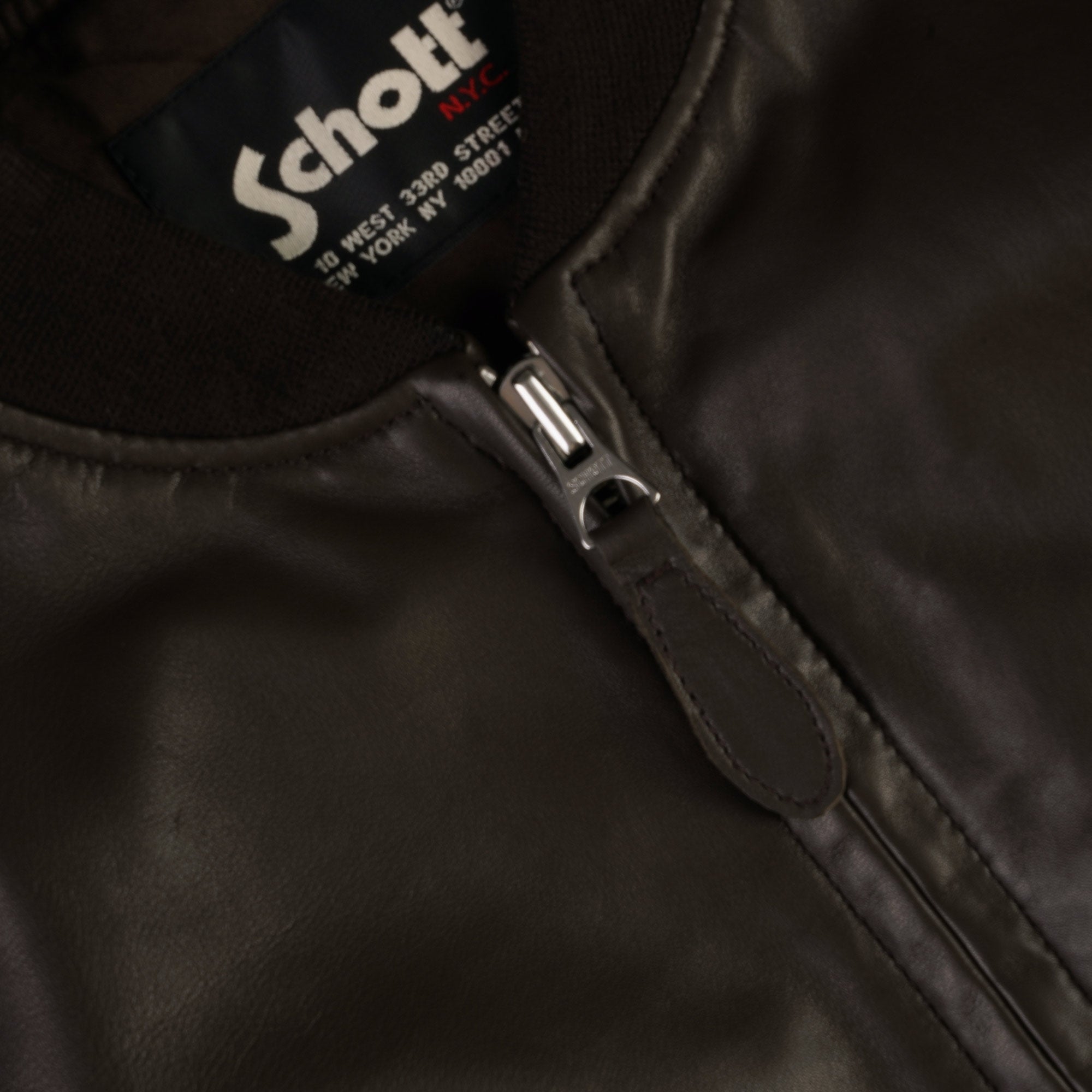 Schott NYC Leather Bomber Jacket - Brown