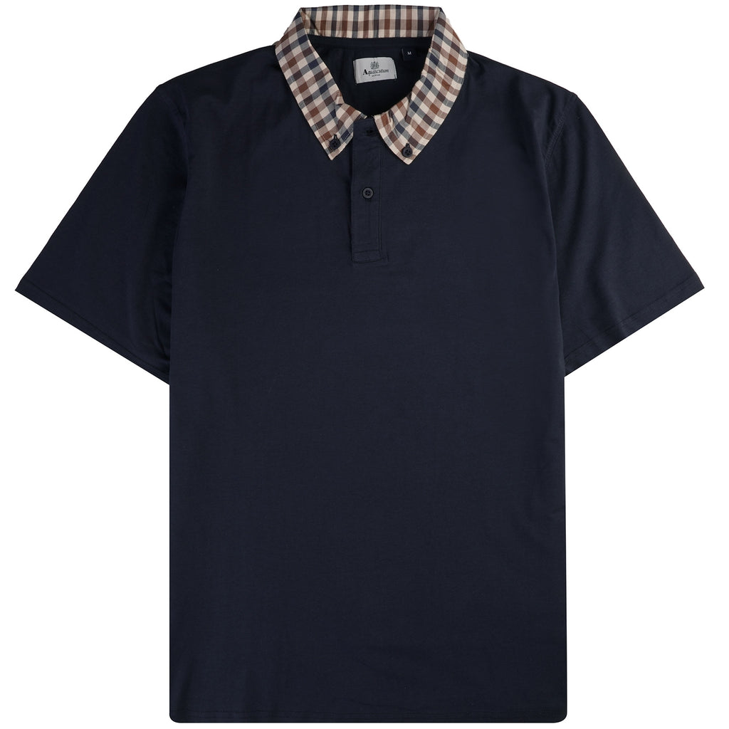 Aquascutum Supima Check Collar Polo Shirt - Navy
