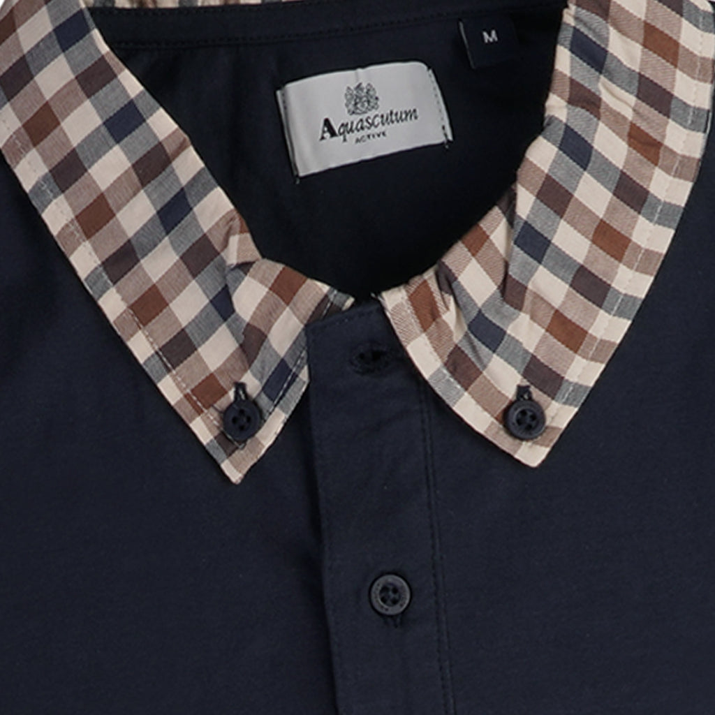 Aquascutum Supima Check Collar Polo Shirt - Navy