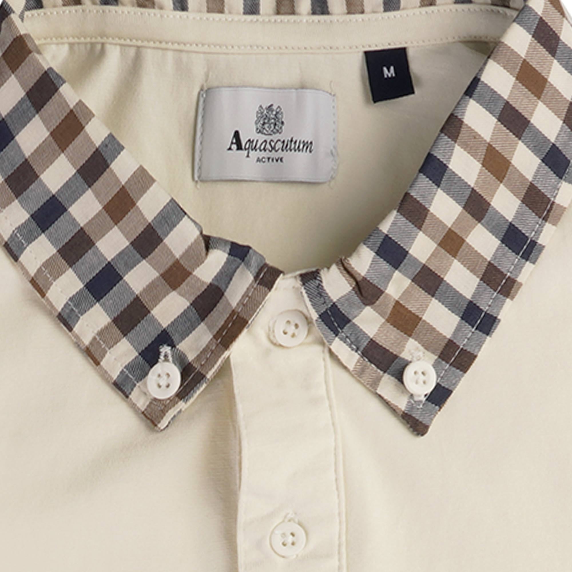 Aquascutum Supima Check Collar Polo Shirt - Old White – Stuarts London