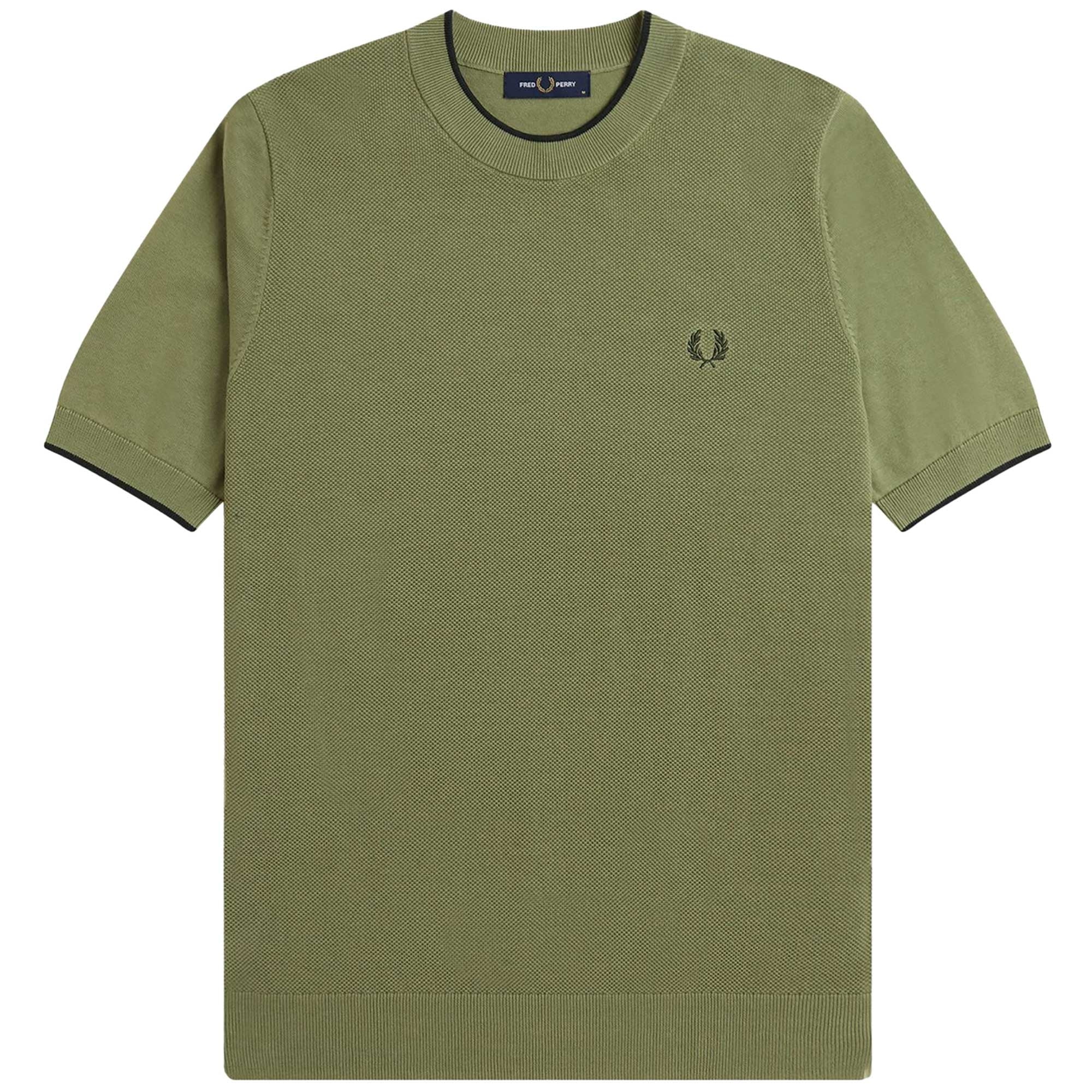 Texture Front Knitted T-Shirt - Olive Mint